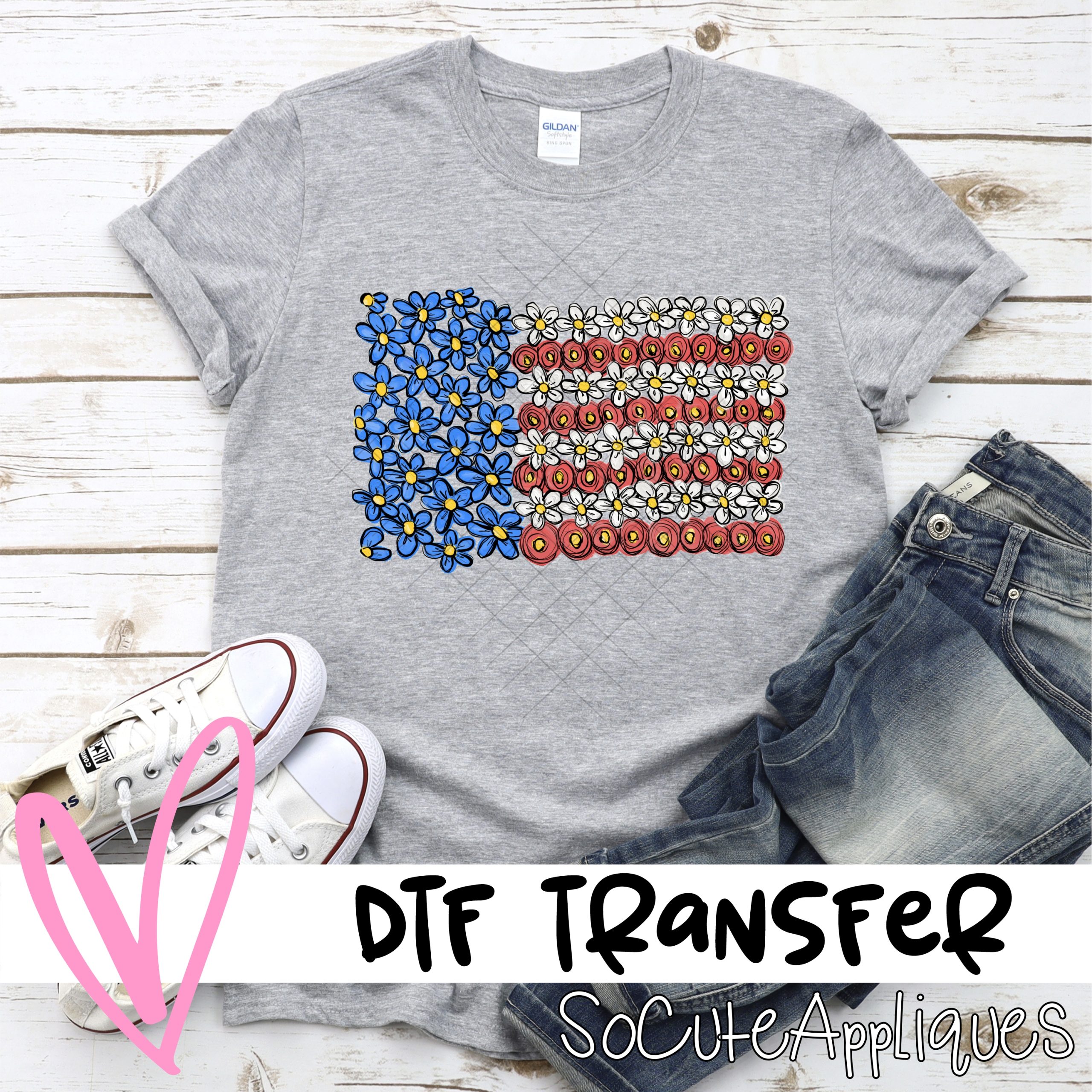 Patriotic floral flag *DTF* Transfer