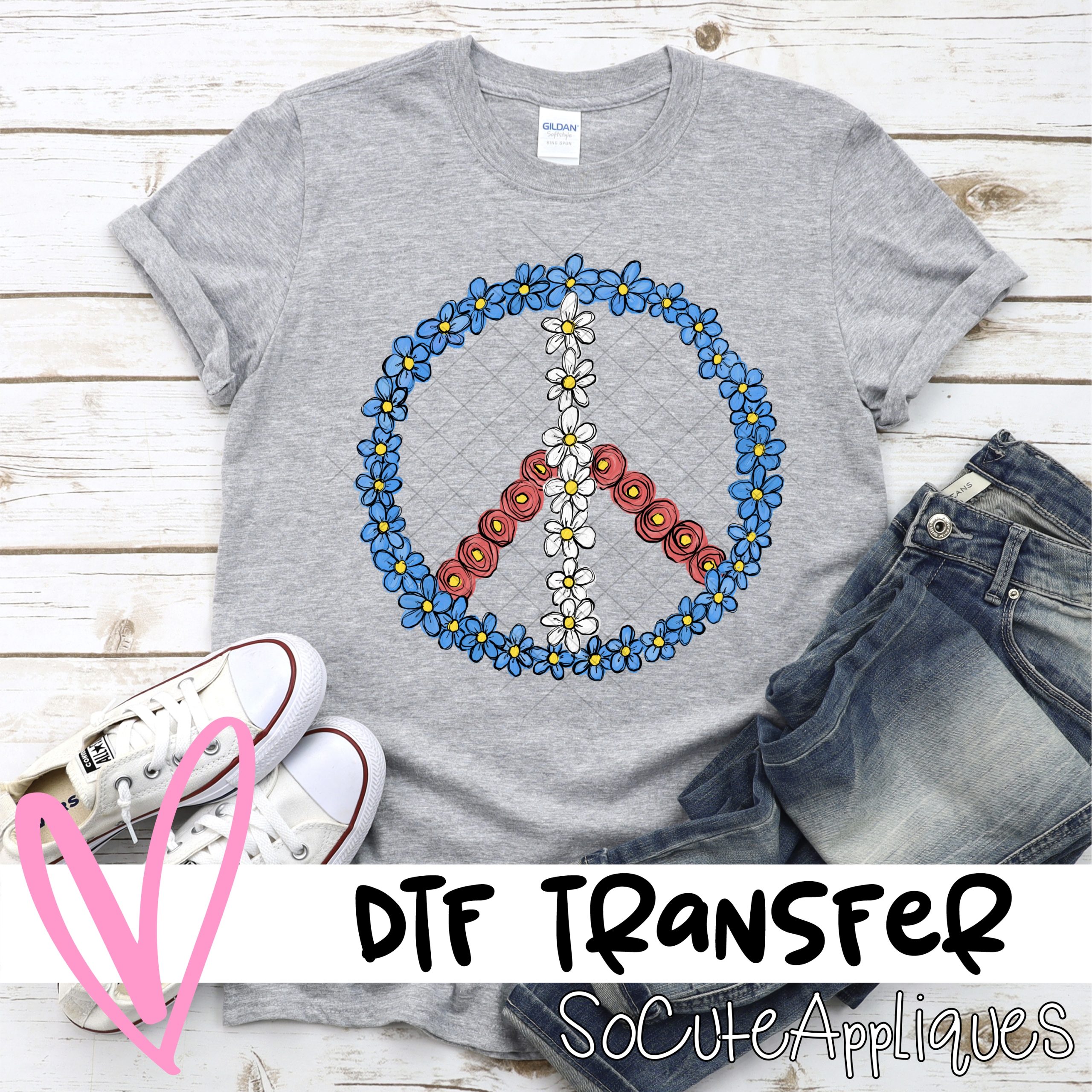 Patriotic floral peace sig *DTF* Transfer