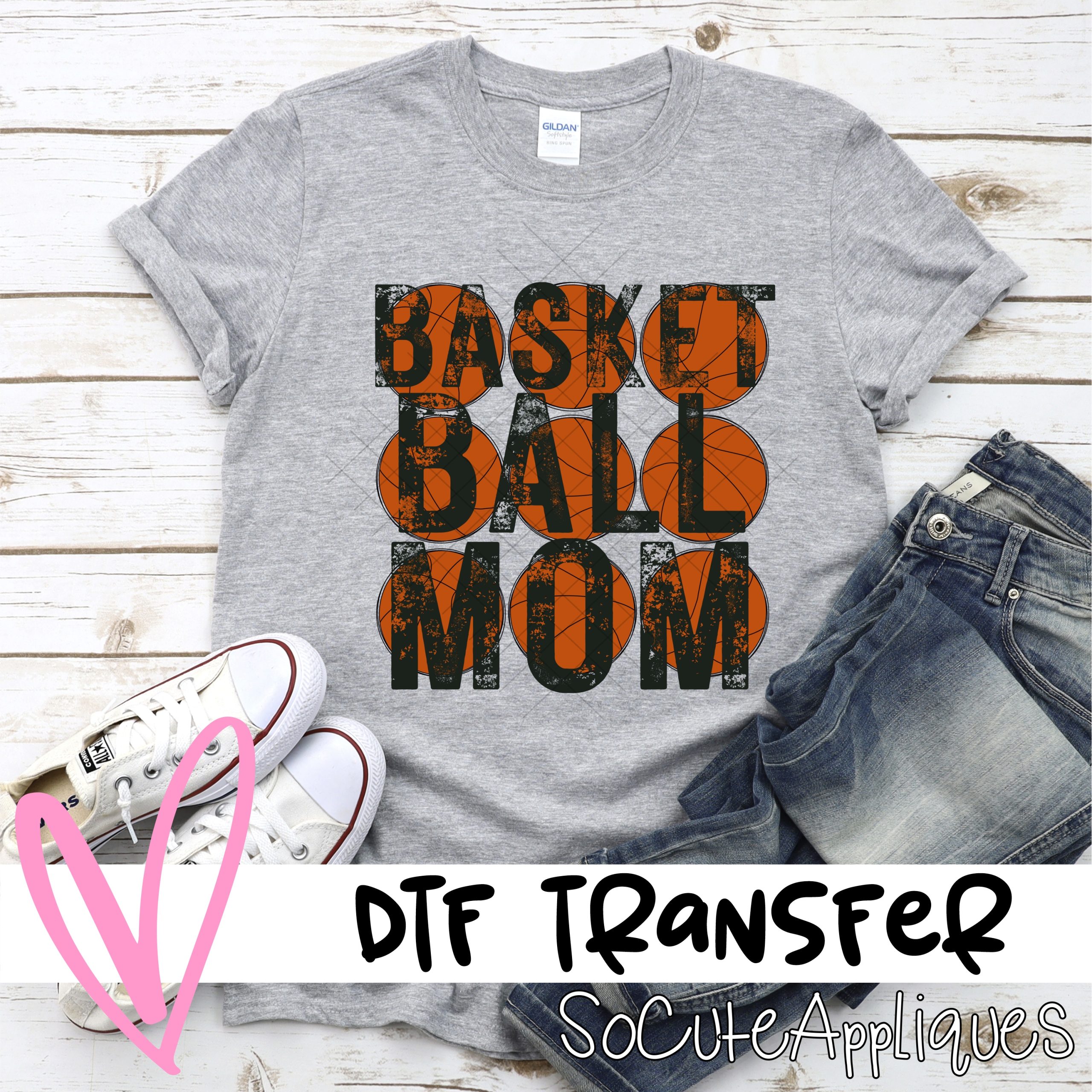 Basketball mom on basketballs *DTF* Transfer