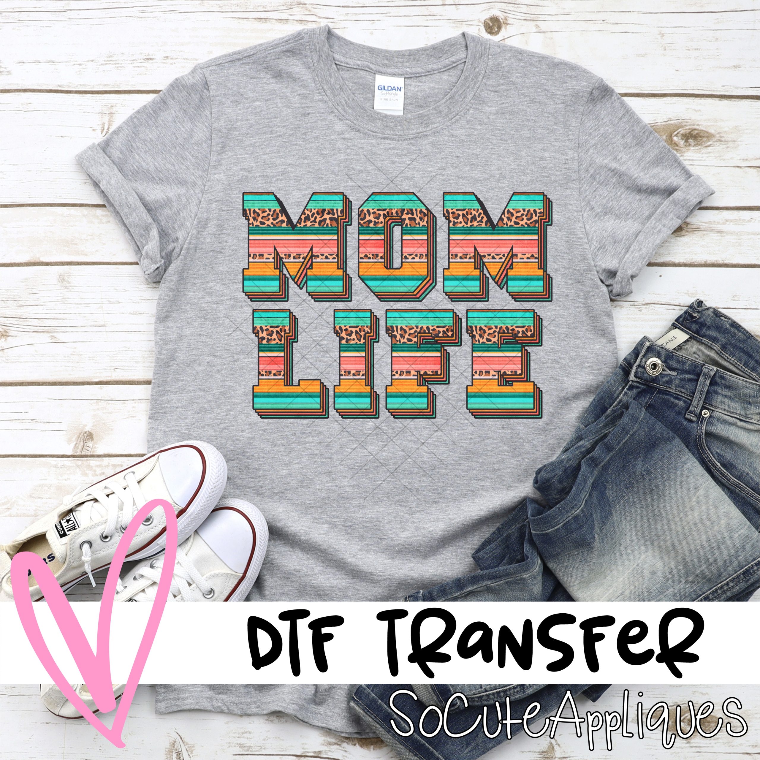 Mom life multi color pattern *DTF* Transfer