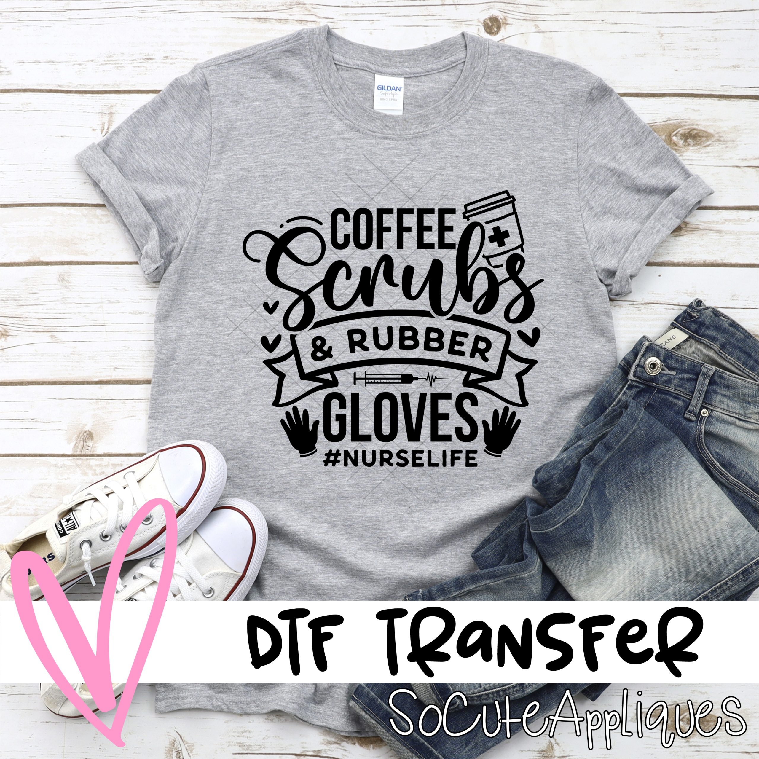 Coffee scrubs and rubber gloves  *DTF* Transfer