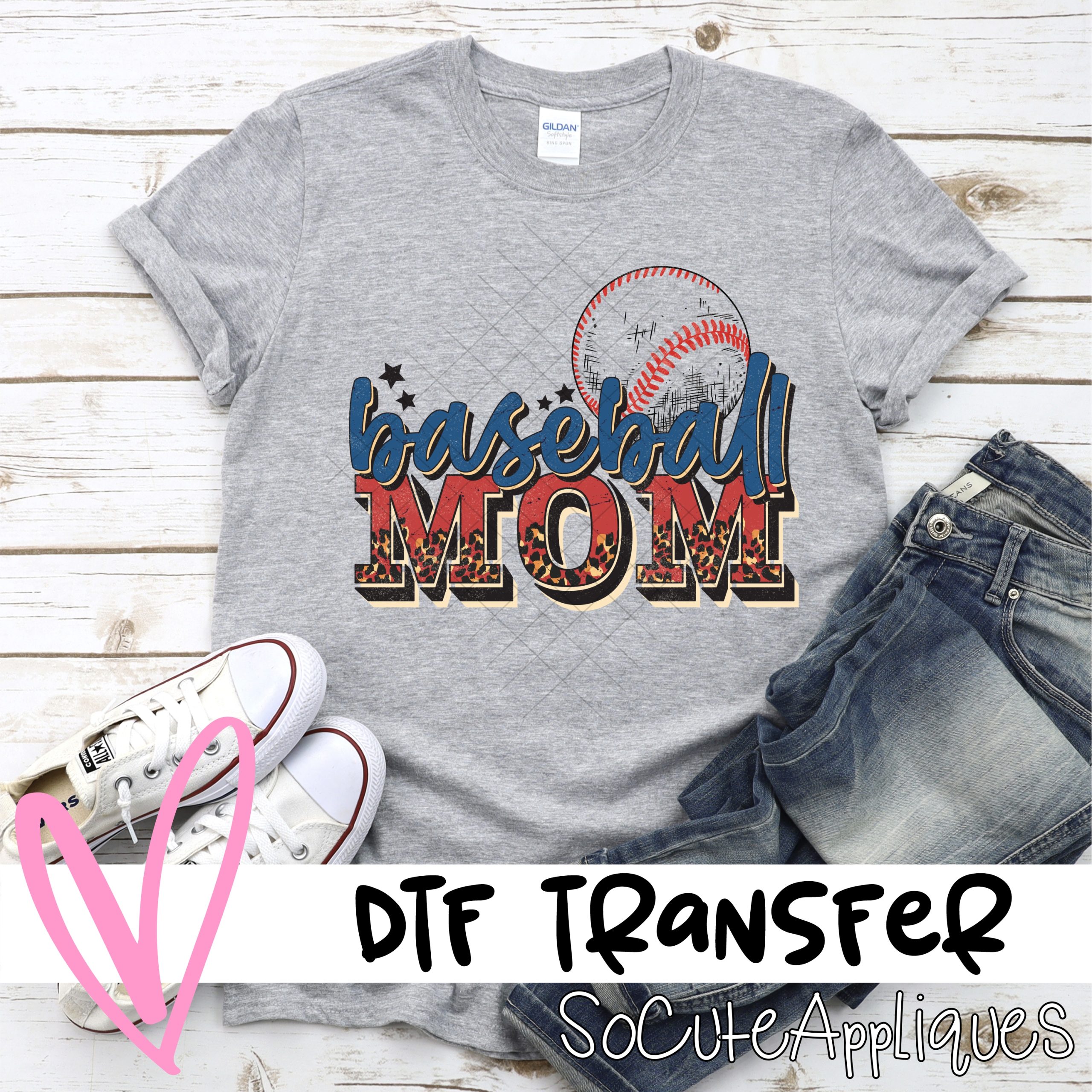 baseball mom with LEOPARD *DTF* Transfer