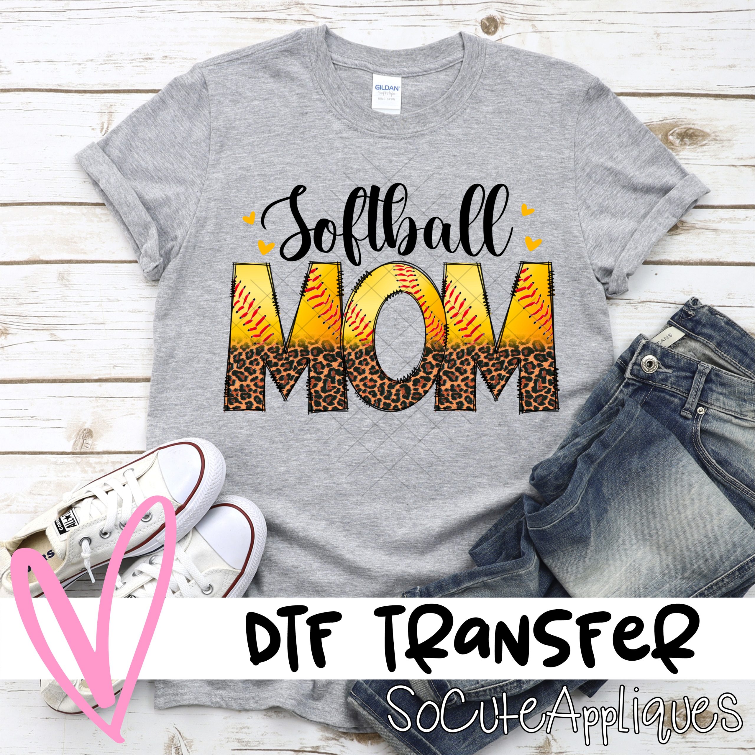 Softball mom half leopard ADULT *DTF* Transfer
