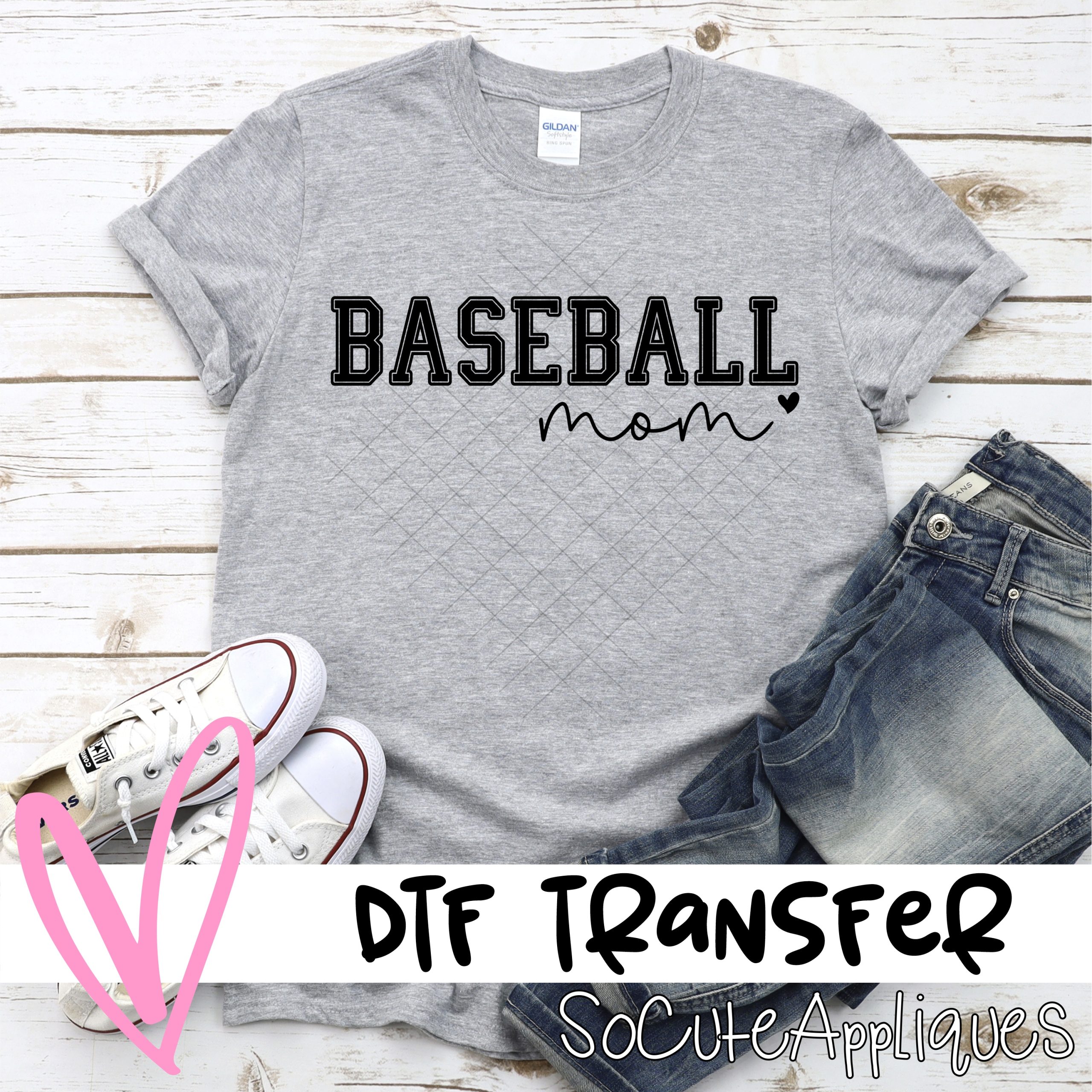 Baseball mom HEART *DTF* Transfer