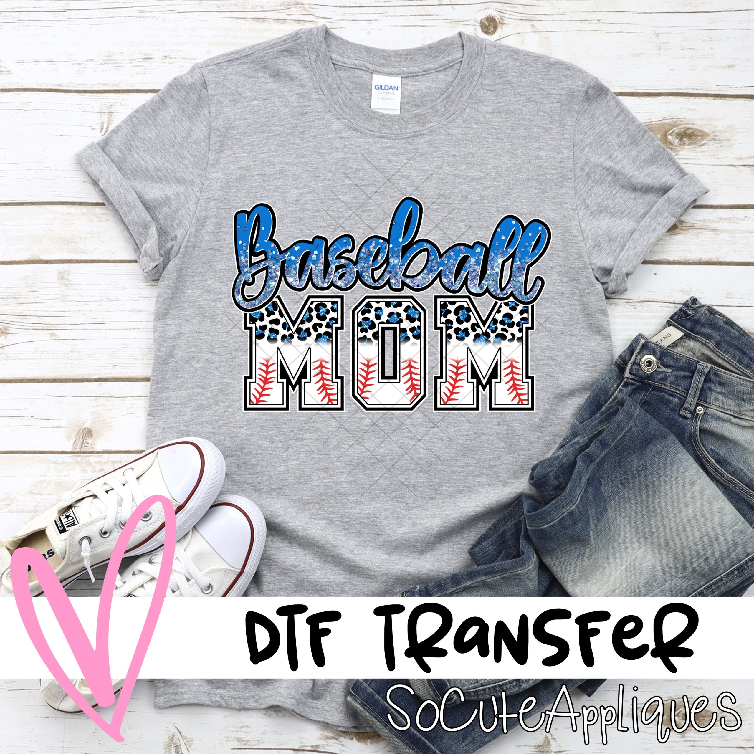 Baseball mom BLUE LEOPARD *DTF* Transfer