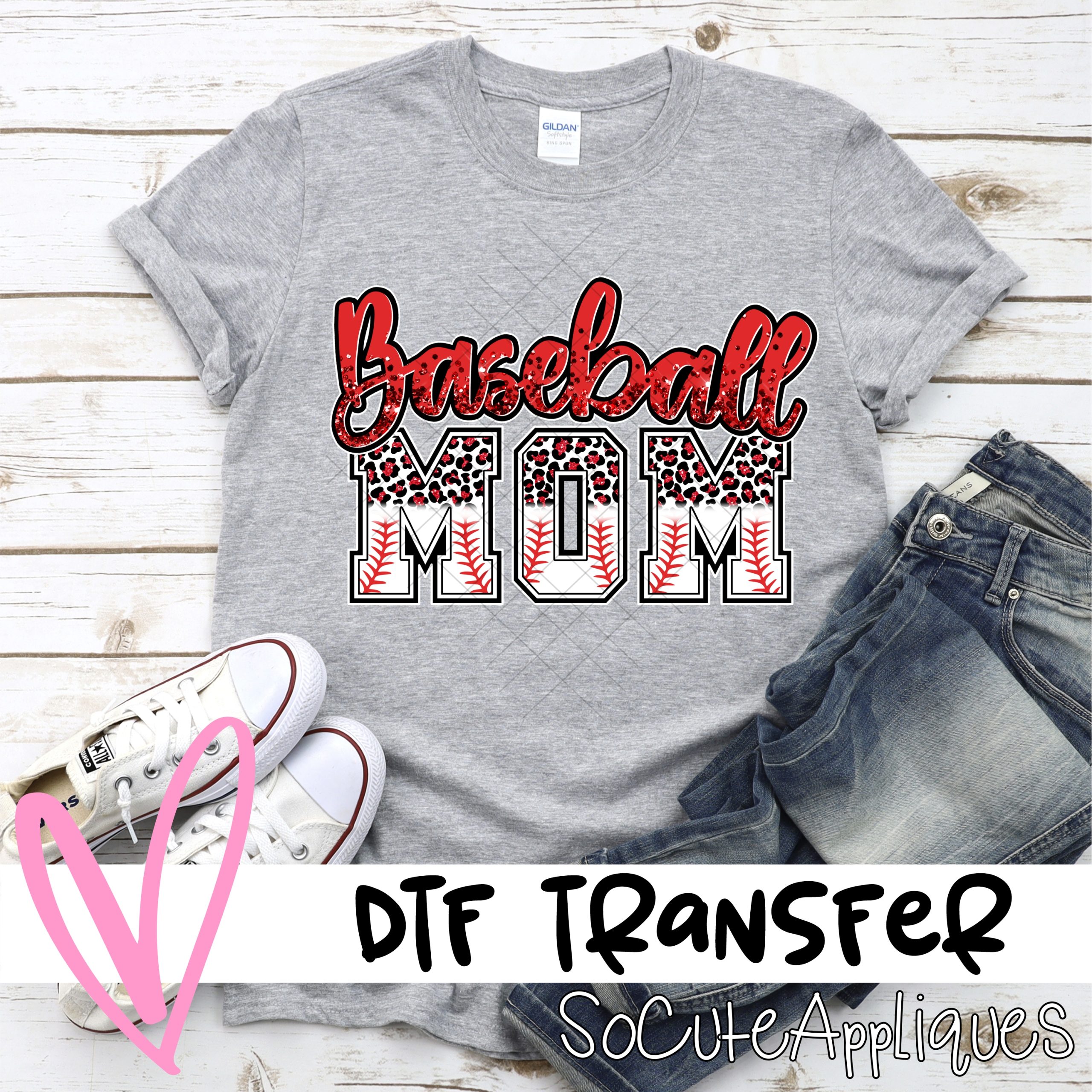 Baseball mom RED LEOPARD *DTF* Transfer