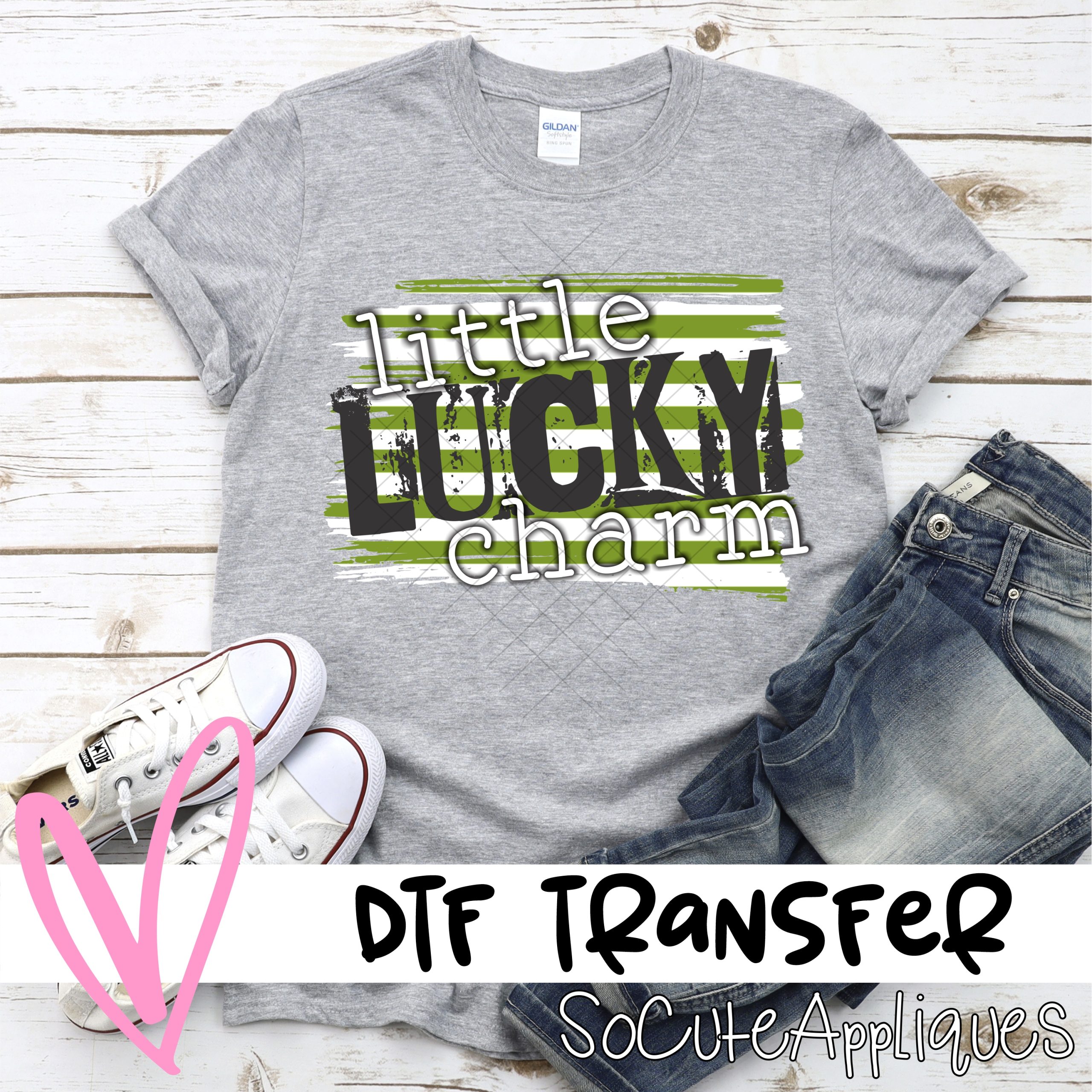 Little lucky charm WORDS on green stripe  *DTF* Transfer