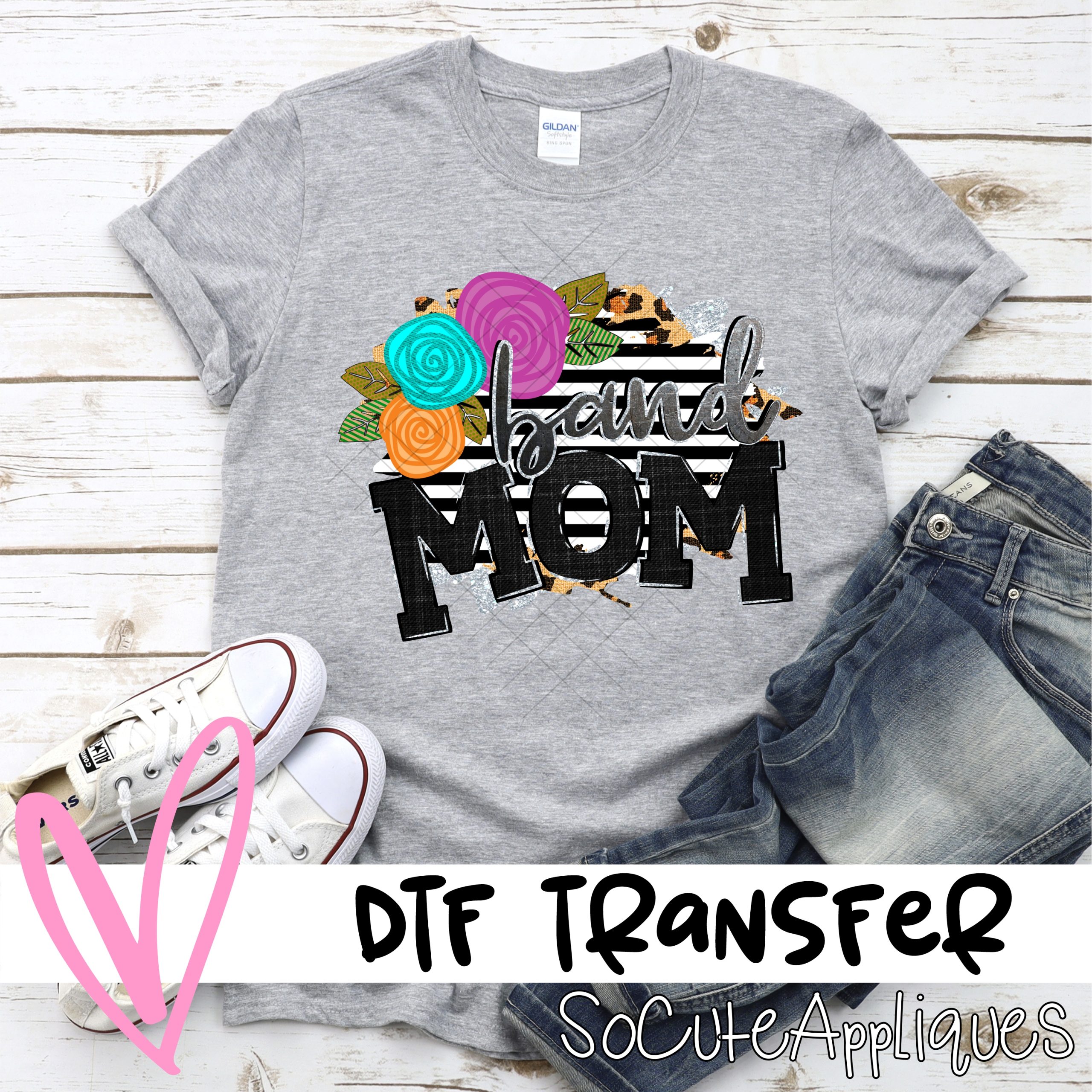 Band mom flowers on stripes *DTF* Transfer