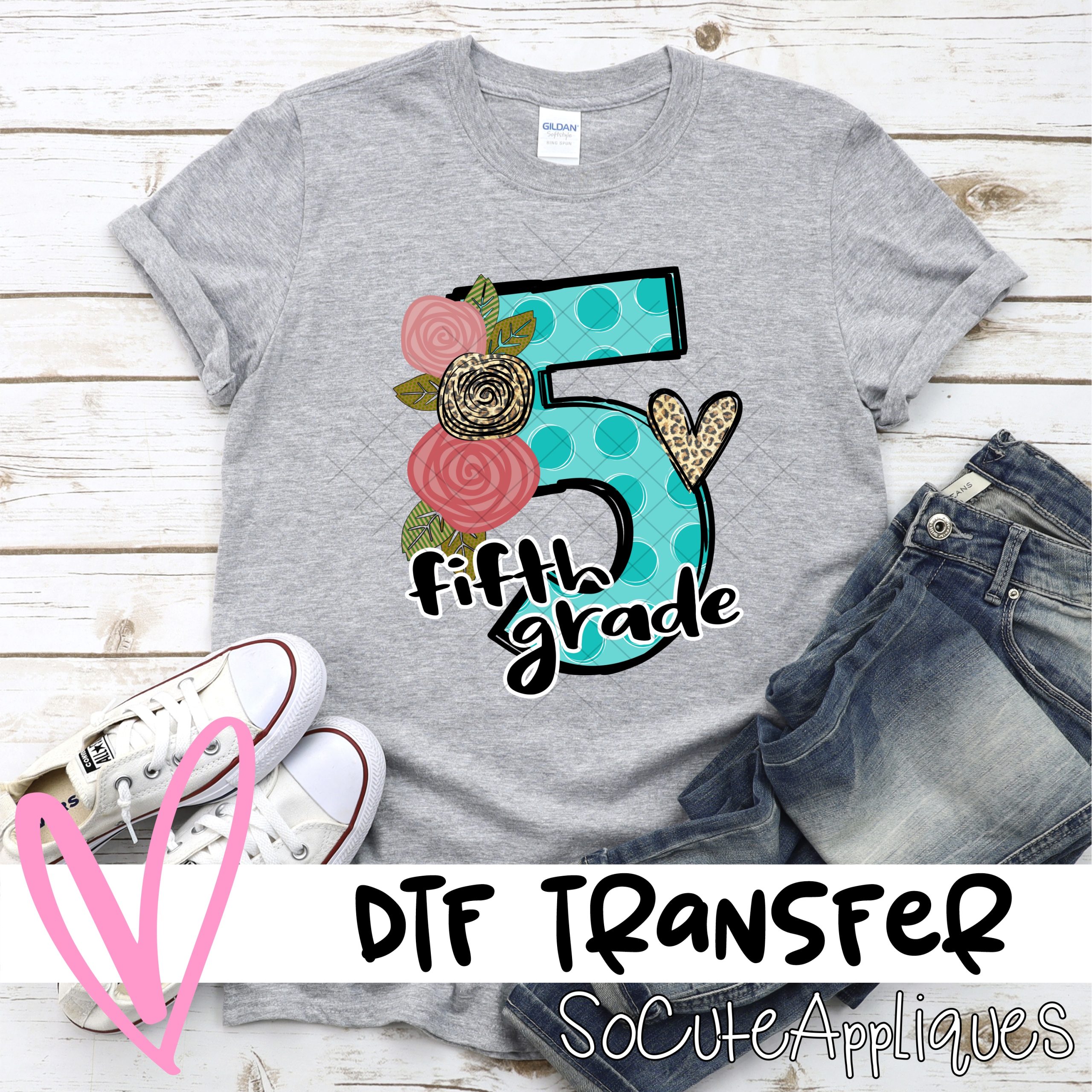 Fifth grade Blue dot with flowers *DTF* Transfer