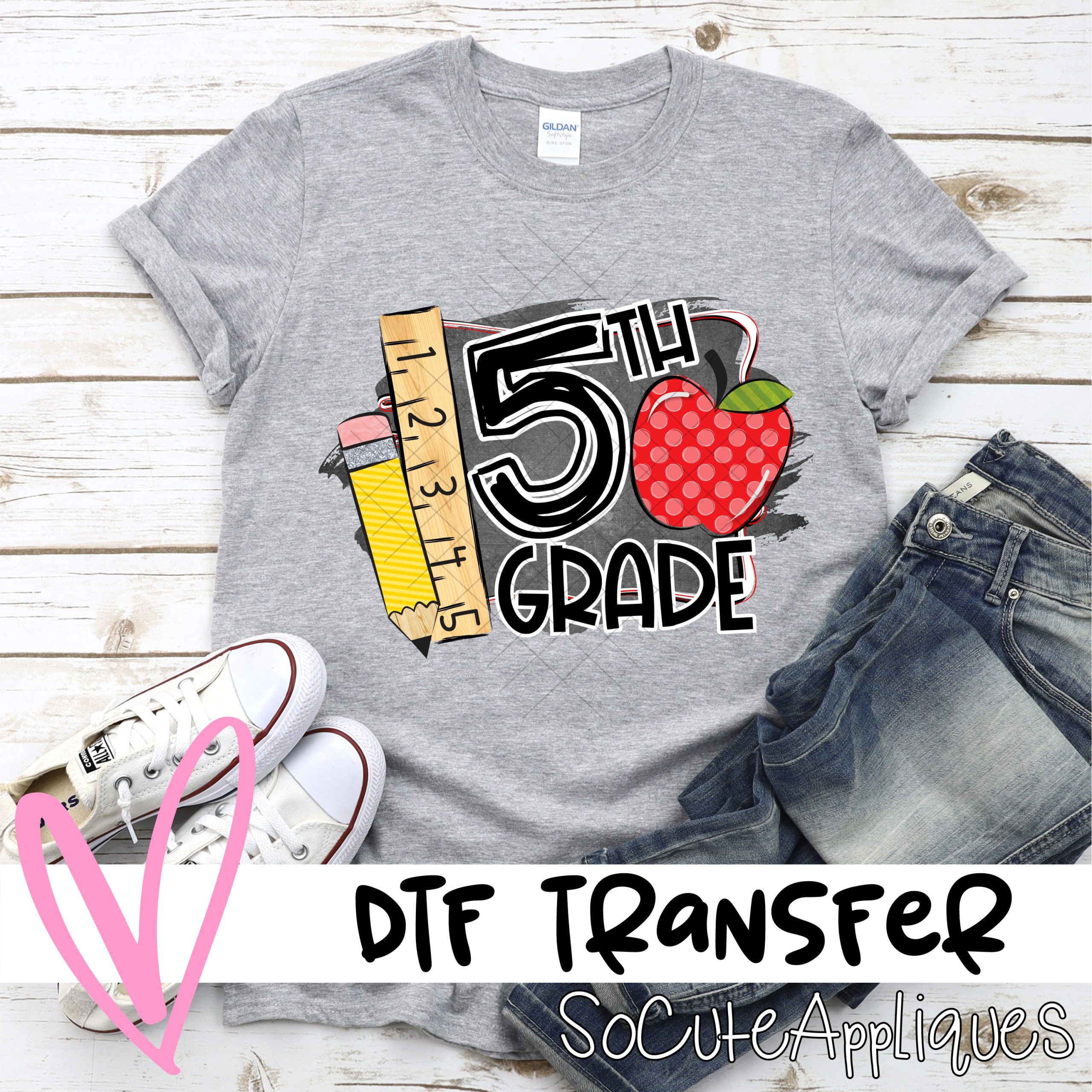 Fifth grade chalkboard apple *DTF* Transfer