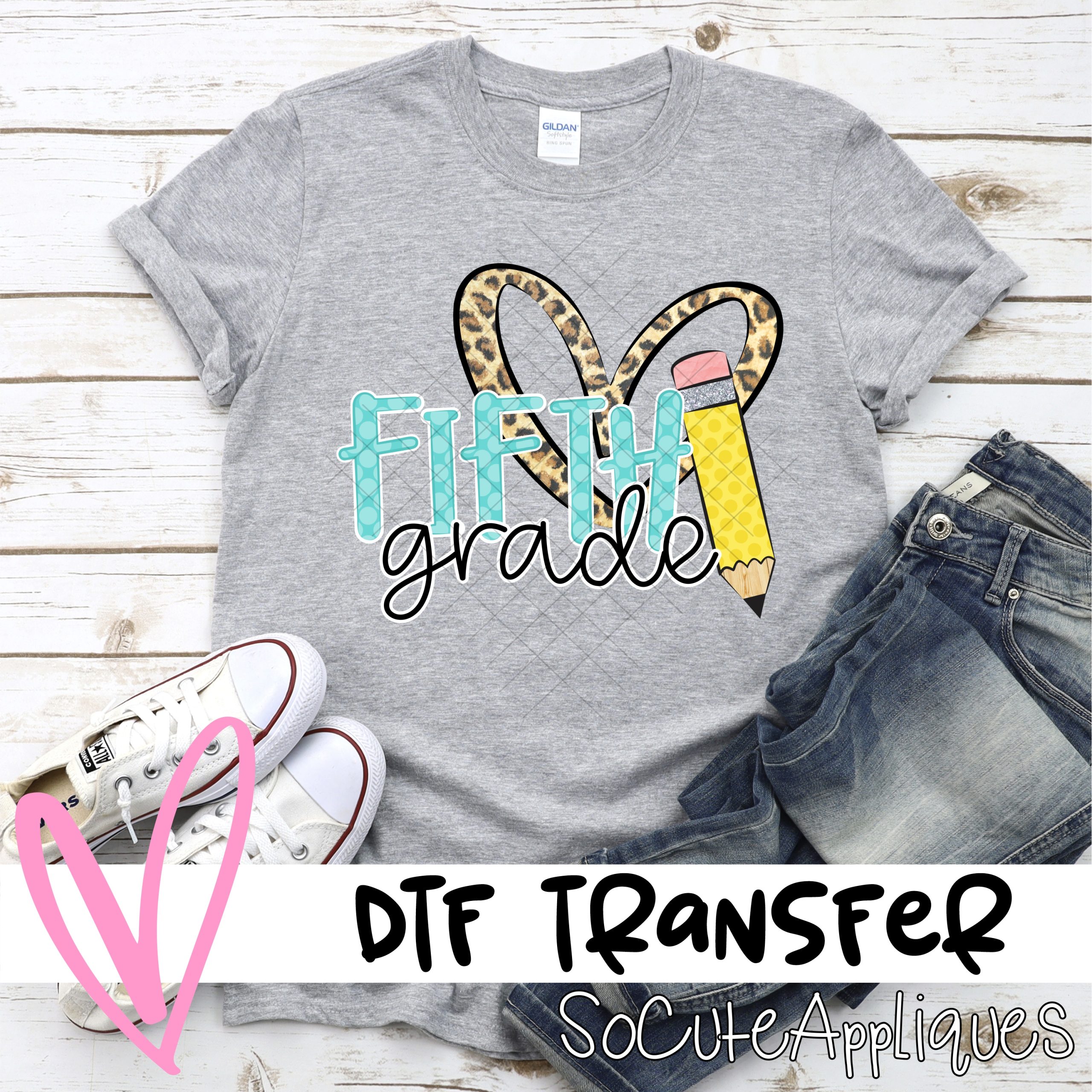 Fifth grade leopard heart pencil *DTF* Transfer