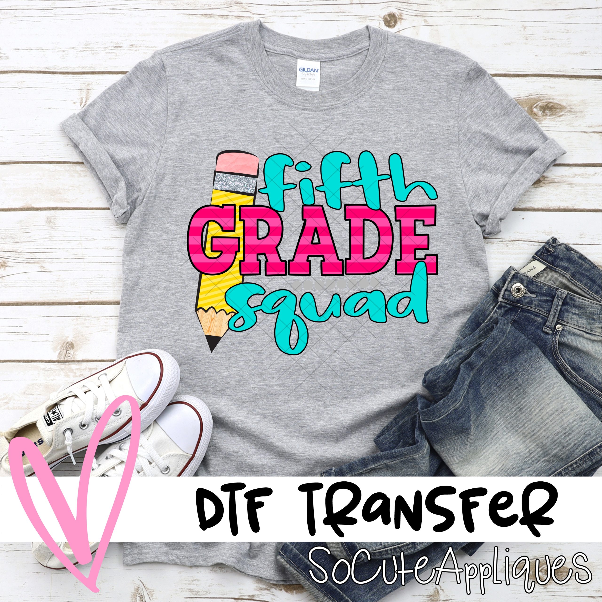 Fifth grade squad pencil pink stripe *DTF* Transfer