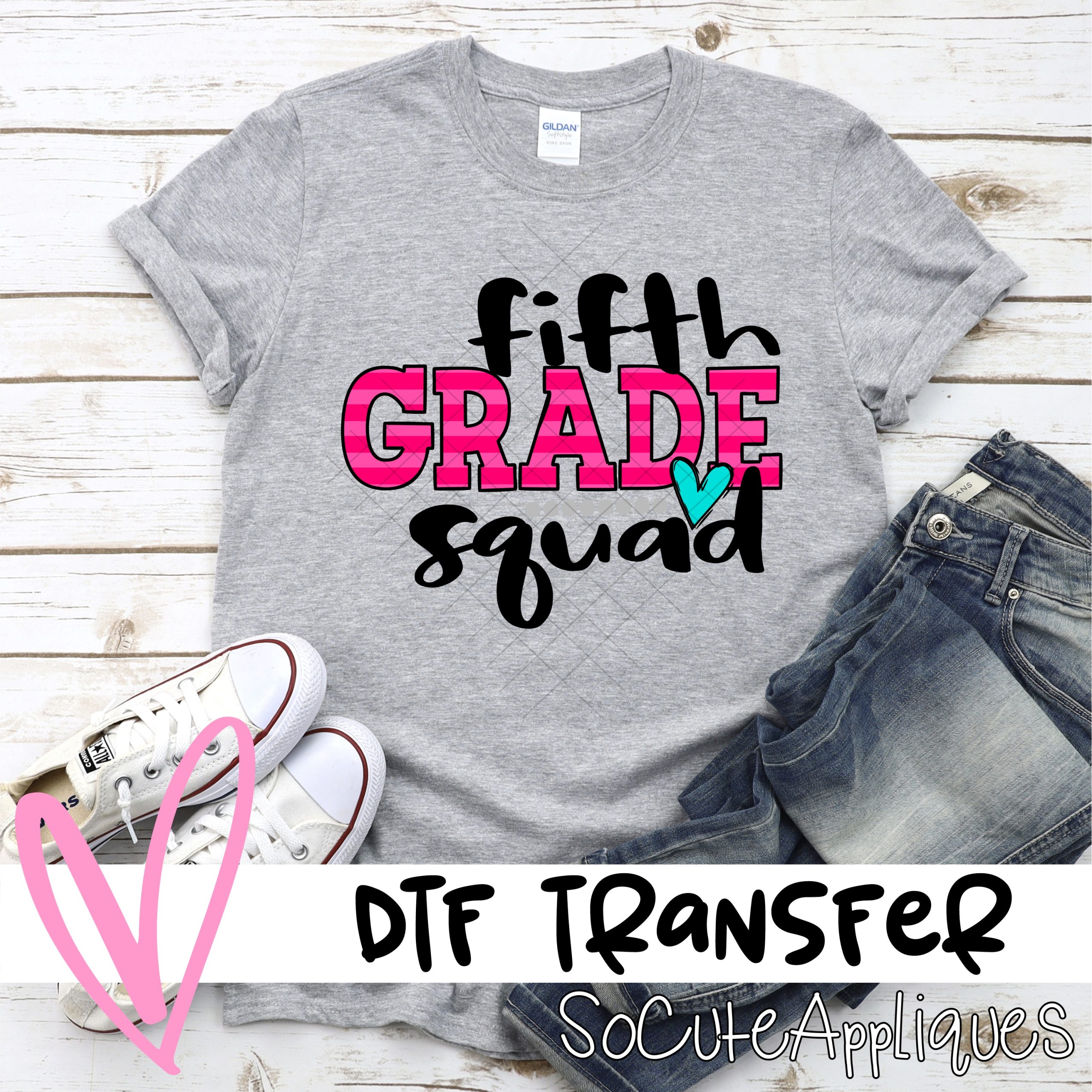 Fifth grade squad pink stripe *DTF* Transfer