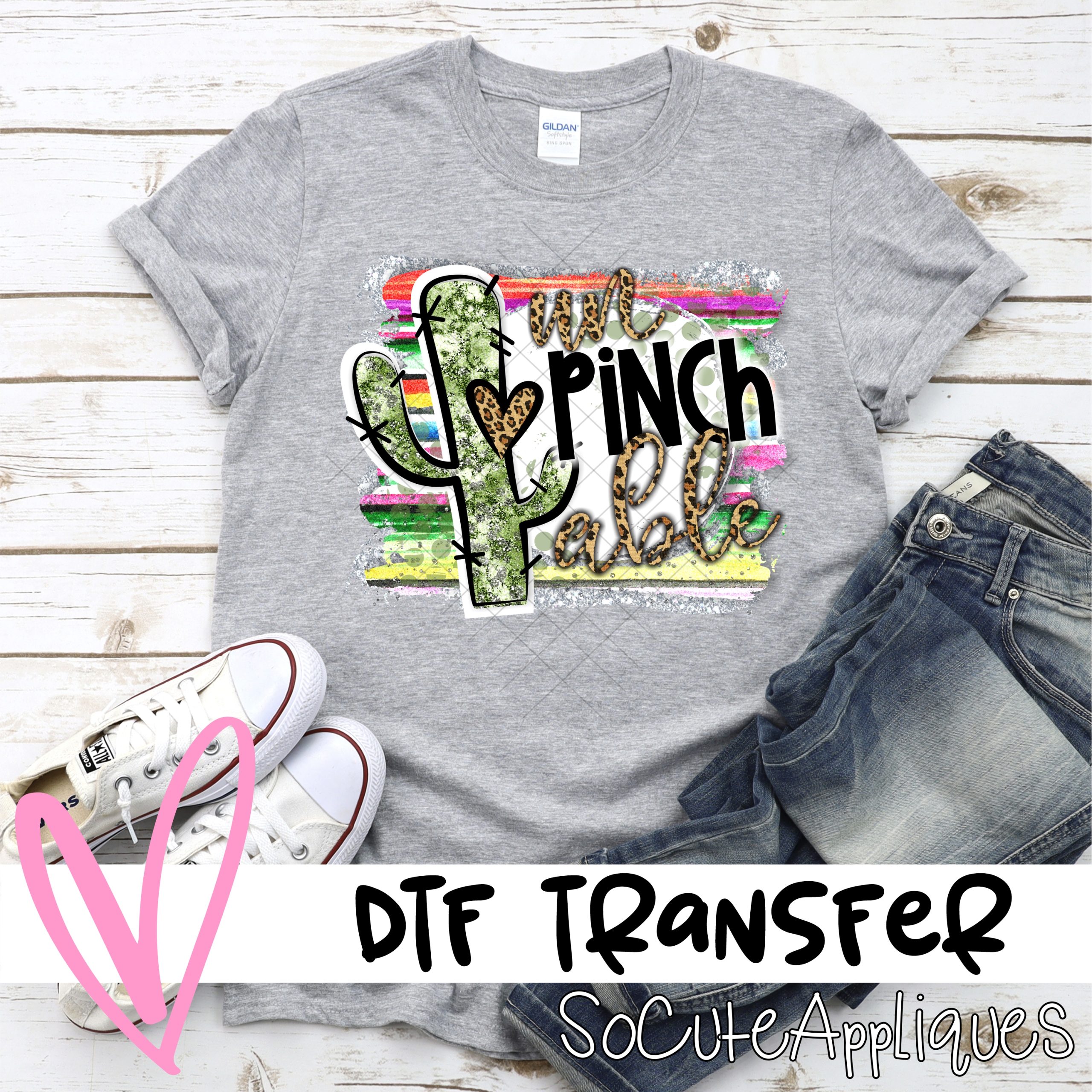 Unpinchable cactus on serape leopard letters  *DTF* Transfer