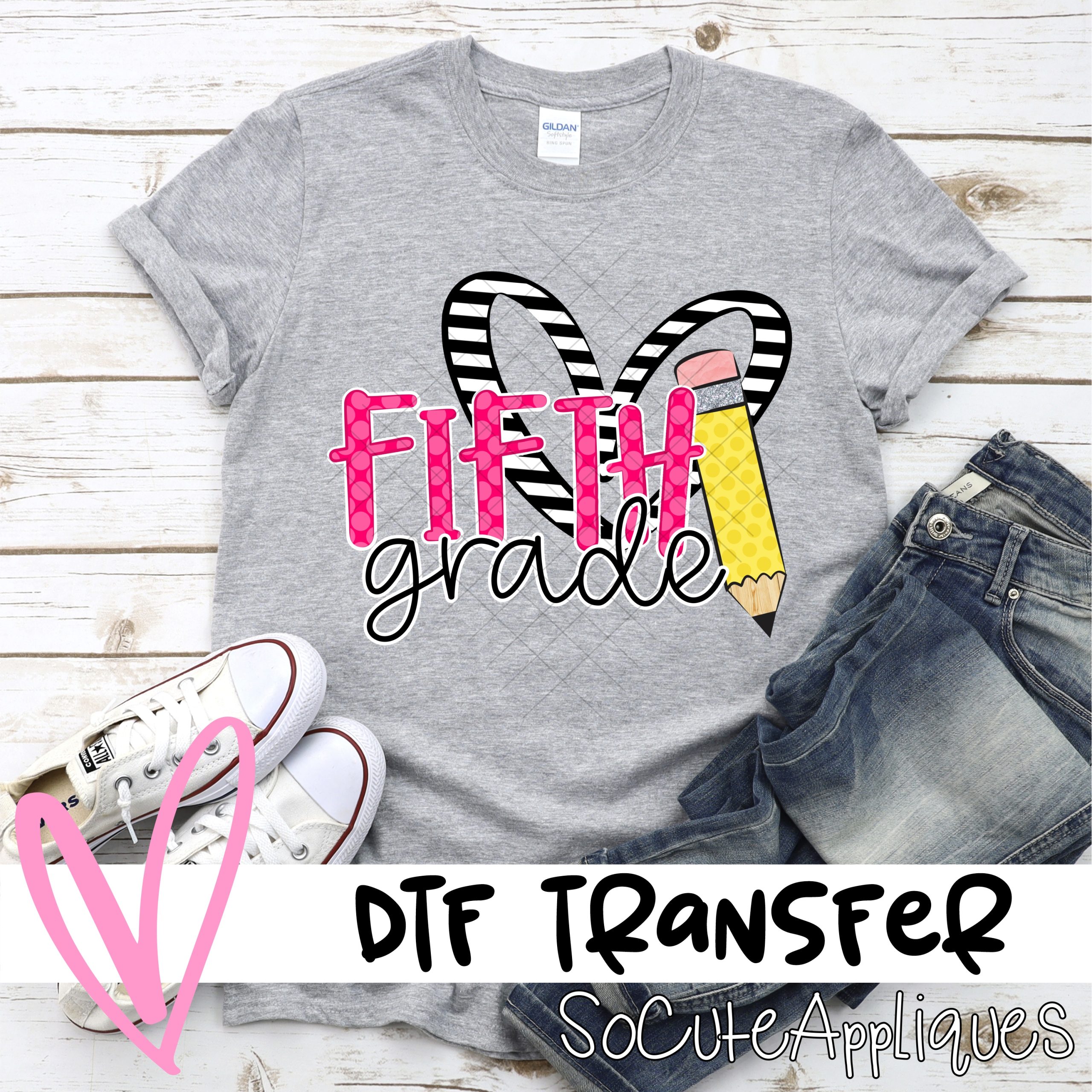 Fifth grade striped heart pencil *DTF* Transfer