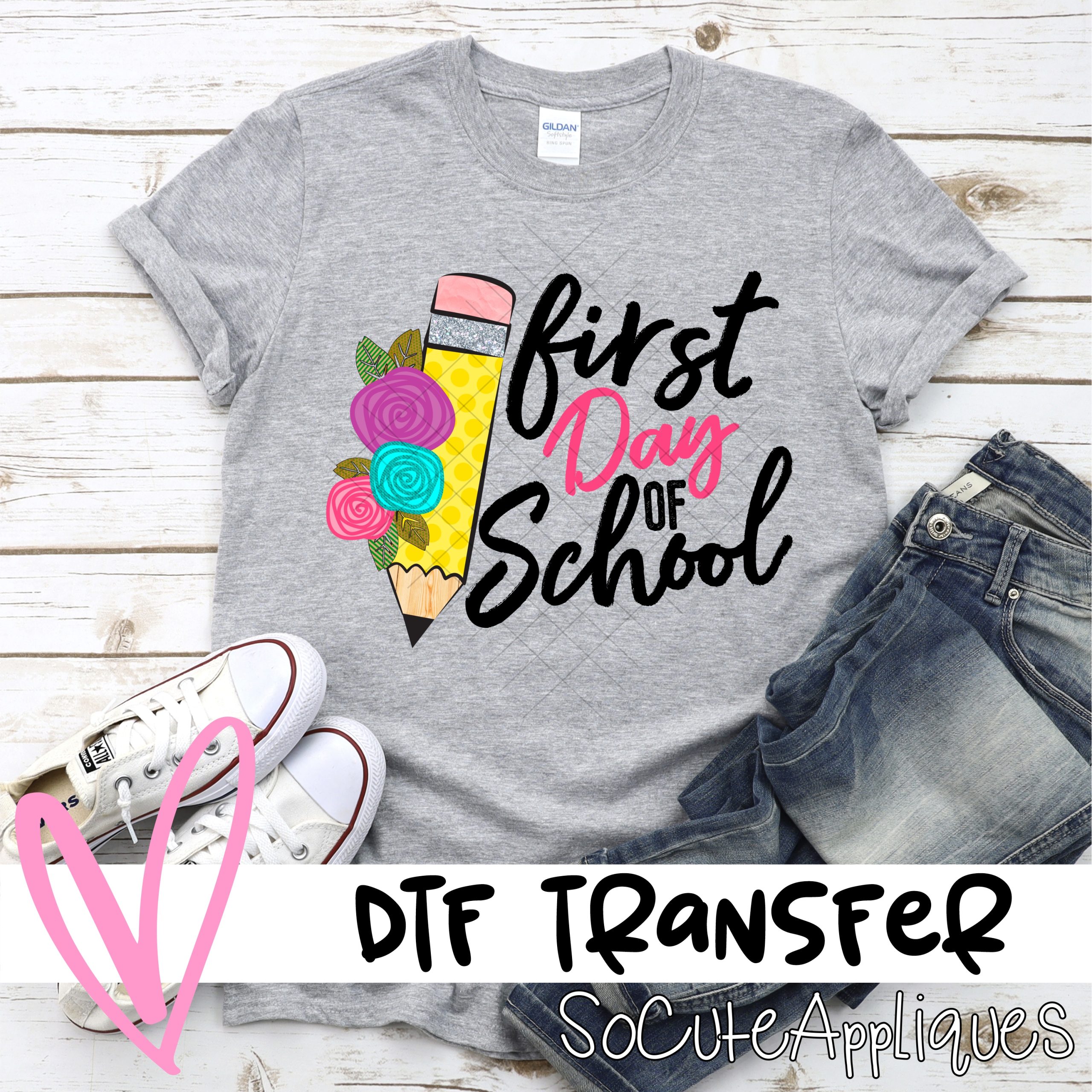 First Day of school pencil with flowers *DTF* Transfer