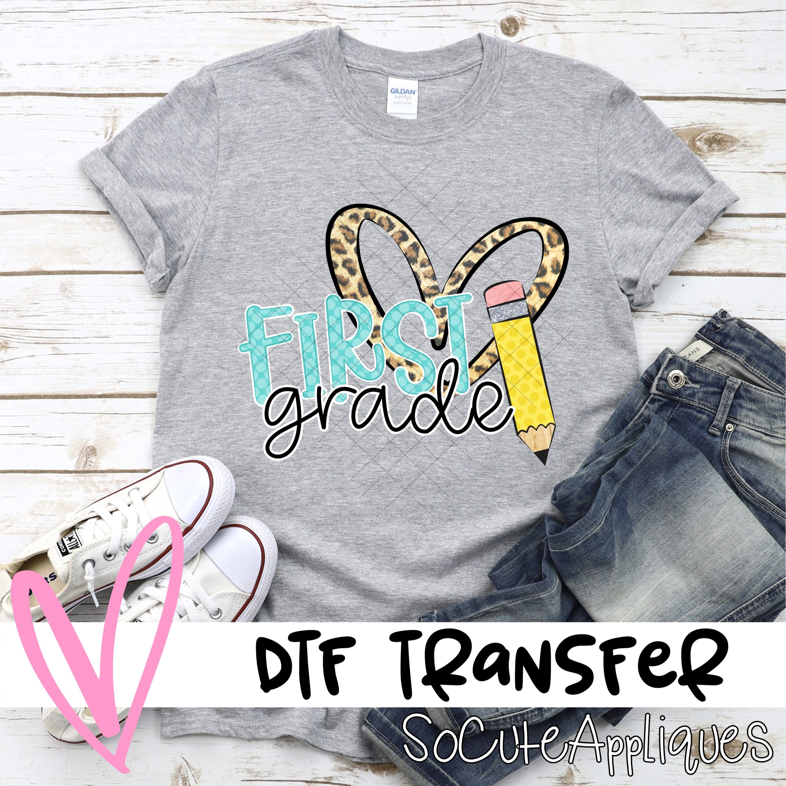 First grade leopard heart pencil *DTF* Transfer