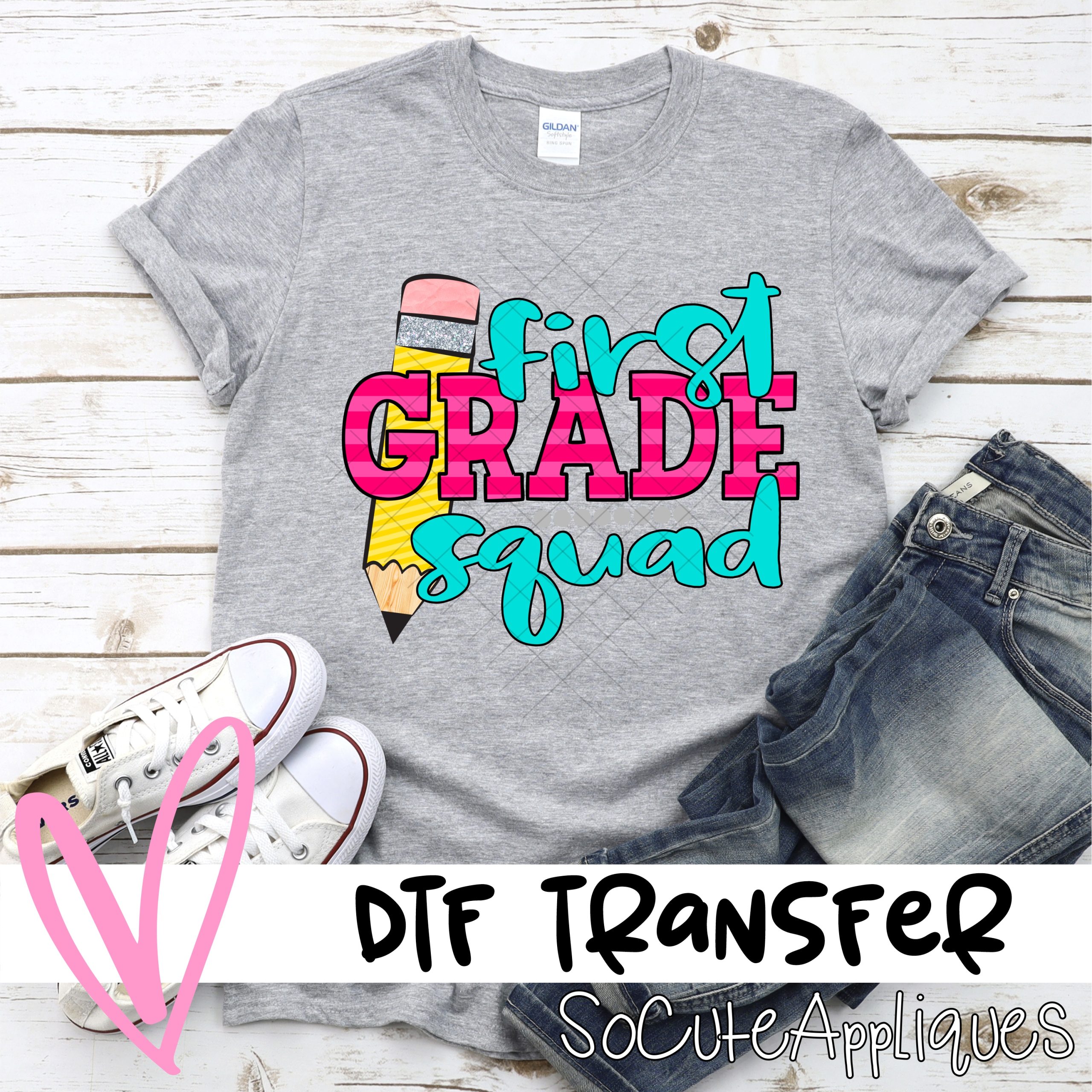 First grade squad pencil pink stripe *DTF* Transfer