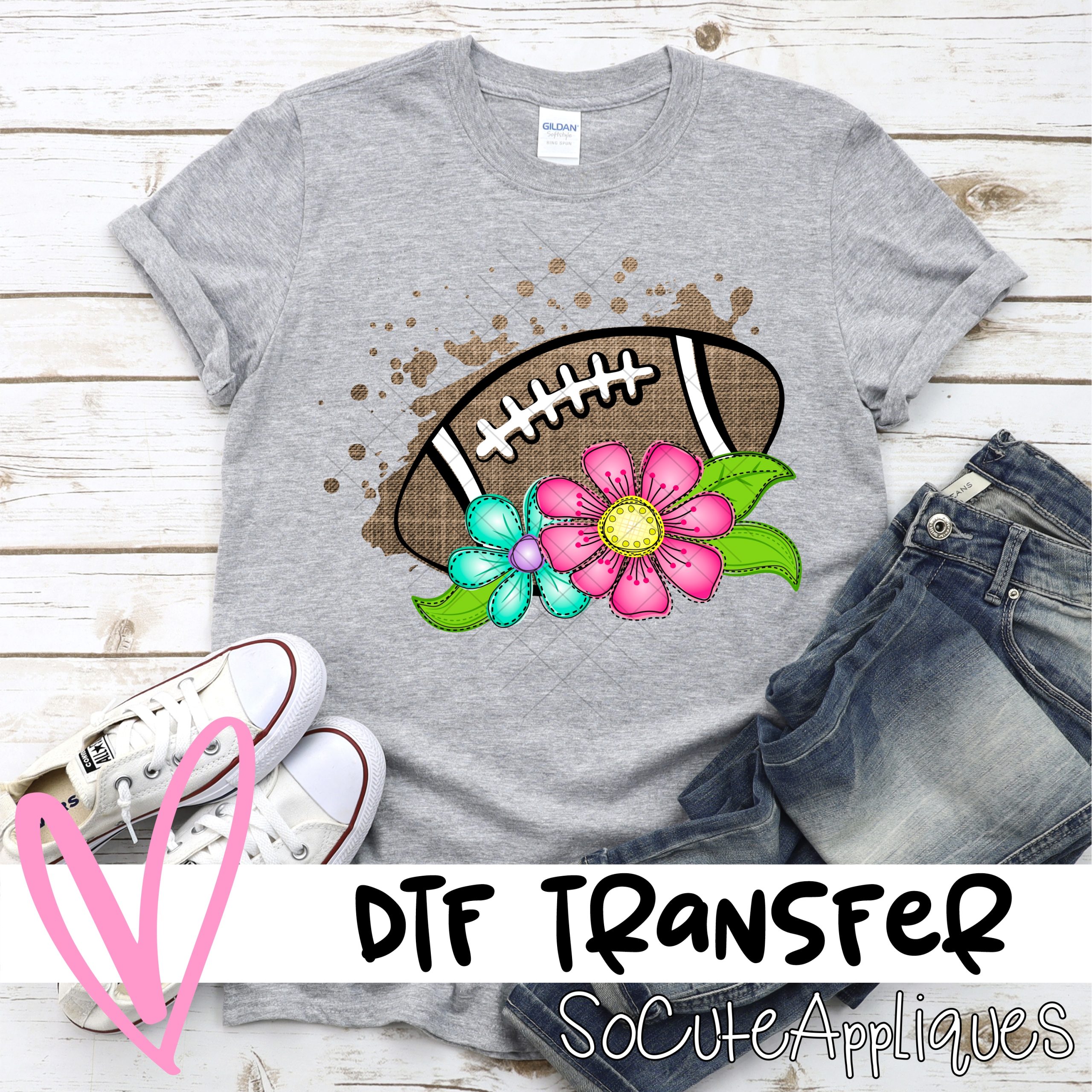 Football with bright flowers *DTF* Transfer