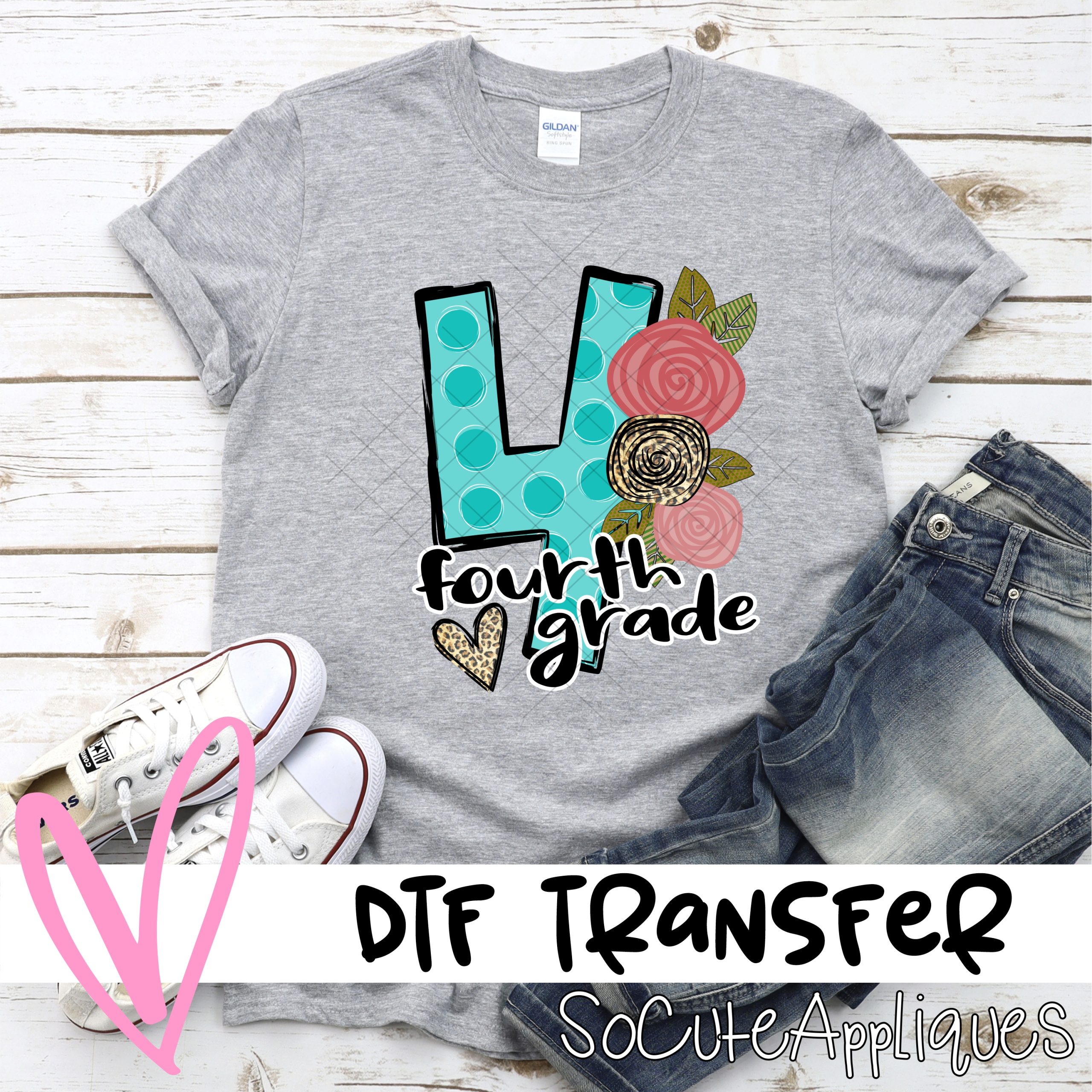 Fourth grade Blue dot with flowers *DTF* Transfer