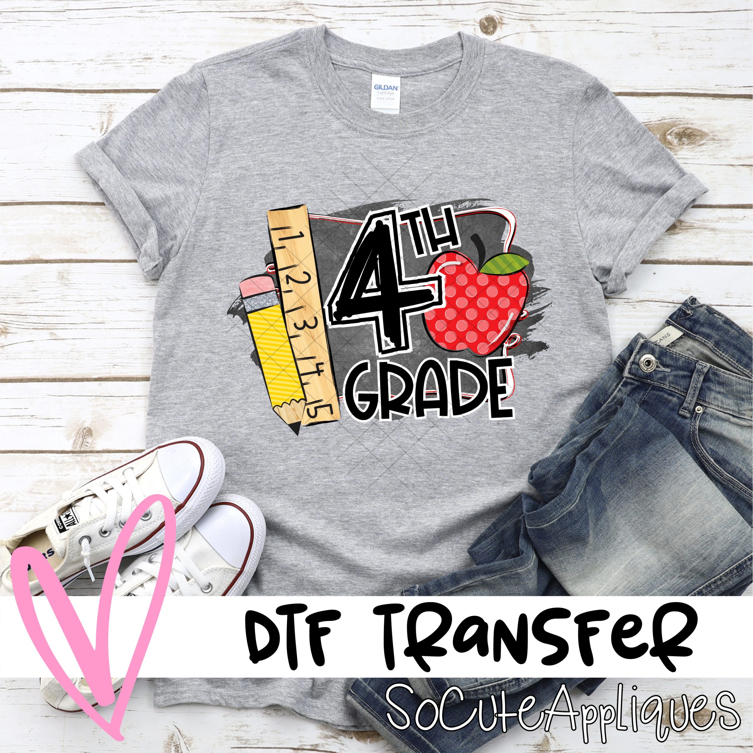 Fourth grade chalkboard apple *DTF* Transfer