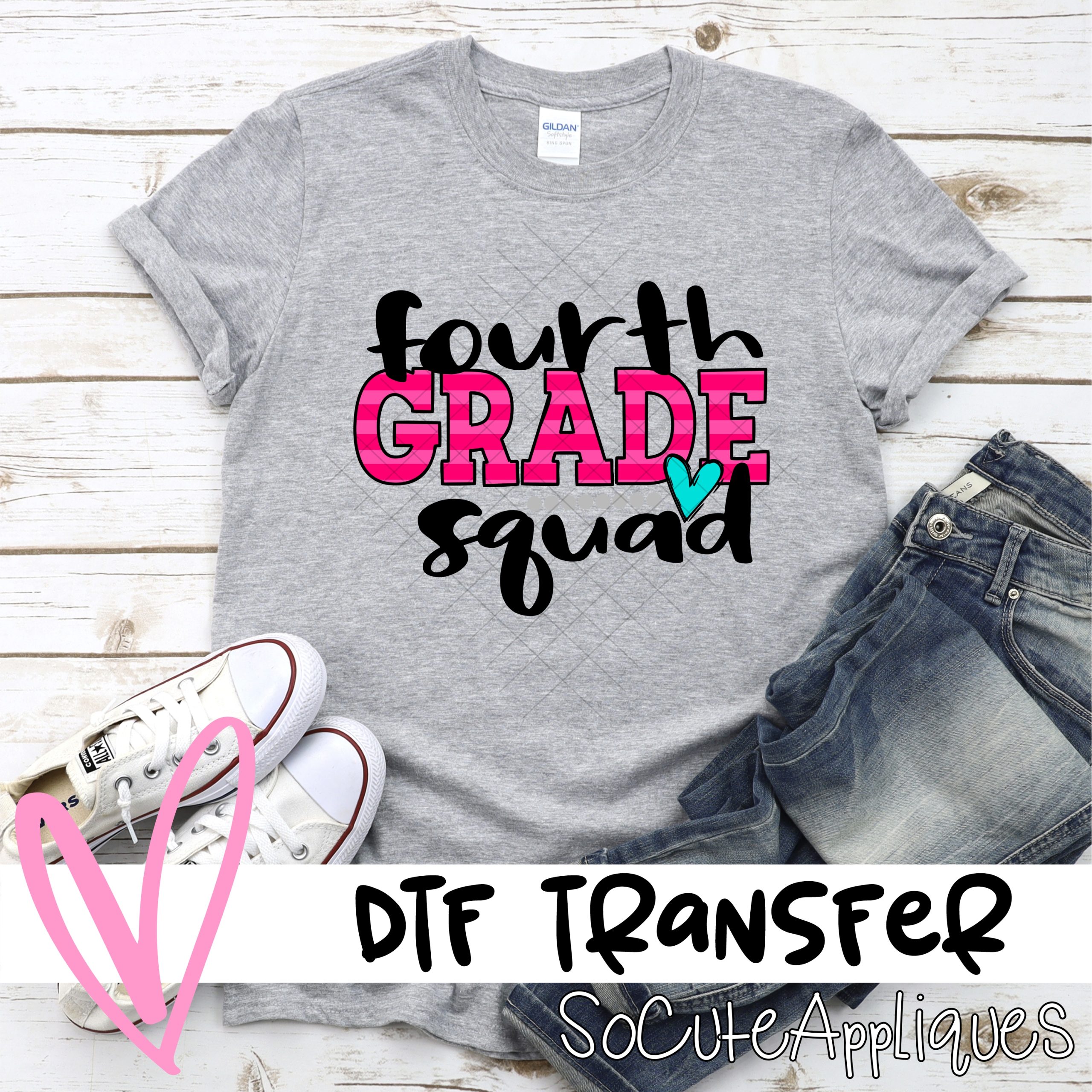Fourth grade squad pink stripe *DTF* Transfer