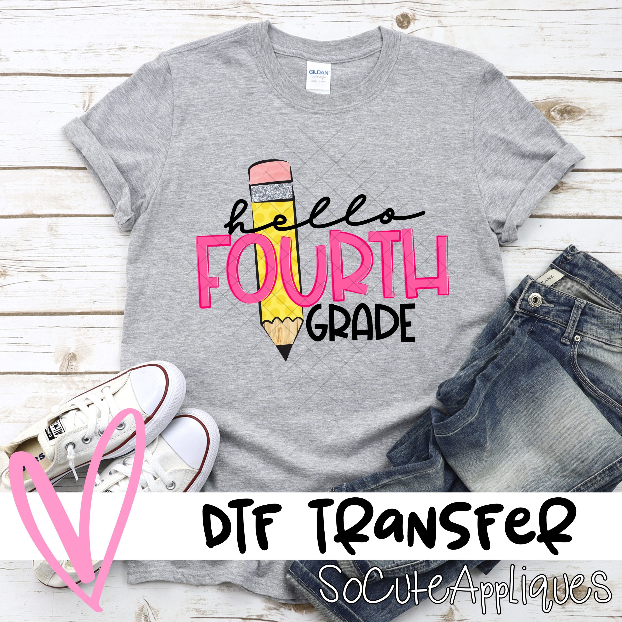 hello fourth grade pencil pink *DTF* Transfer