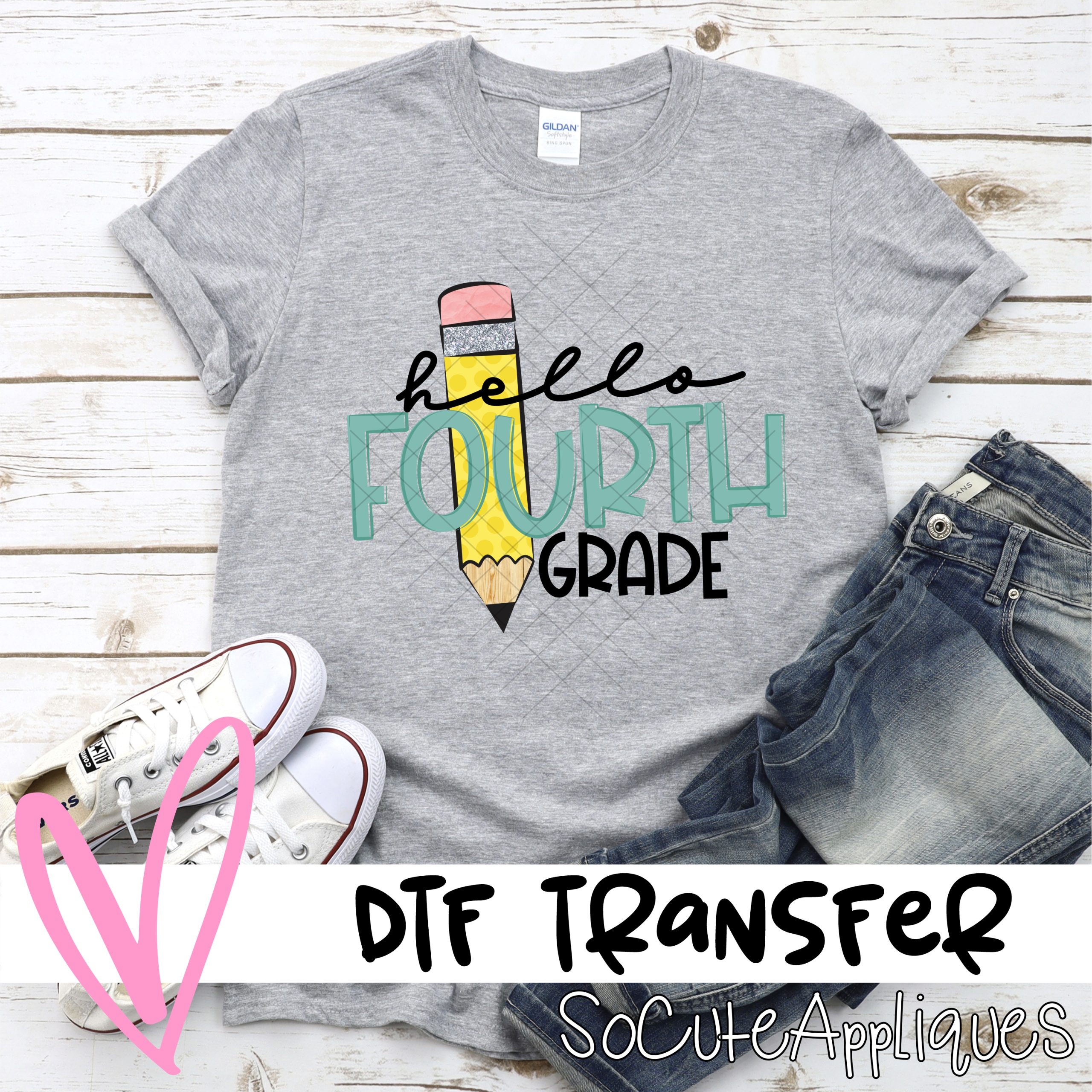 hello fourth grade pencil teal *DTF* Transfer