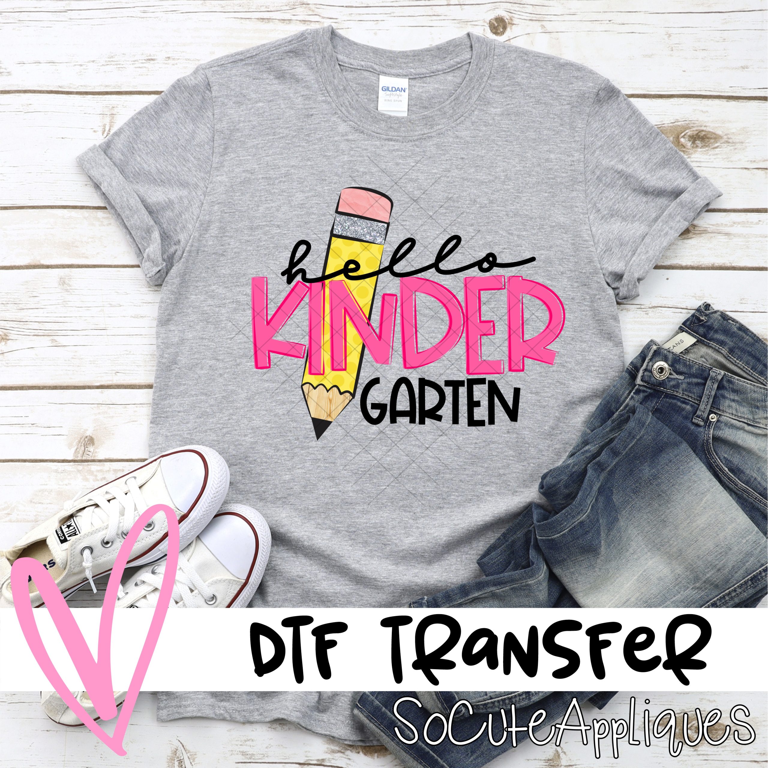 hello kindergarten pencil pink *DTF* Transfer