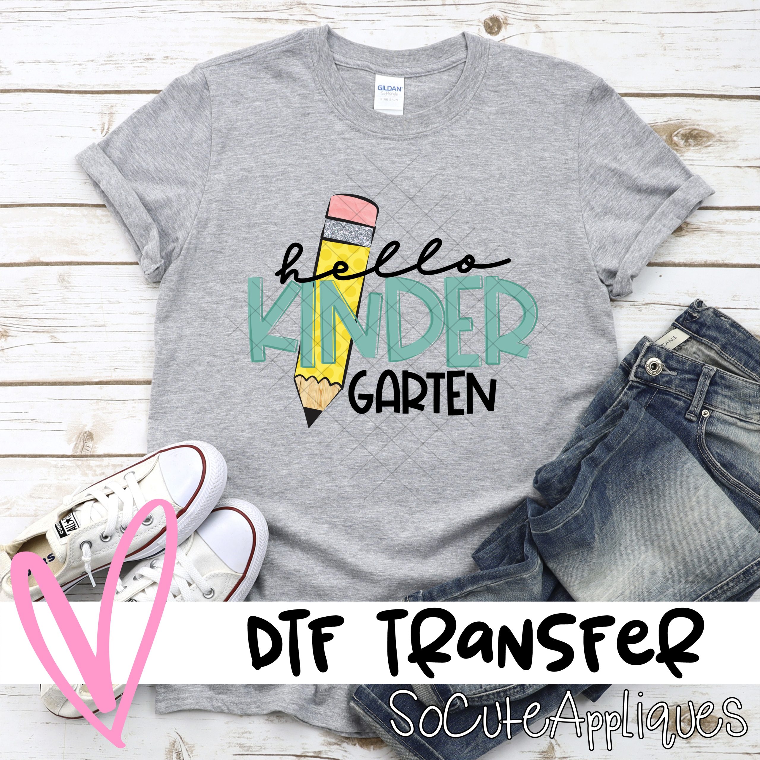 hello kindergarten pencil teal *DTF* Transfer