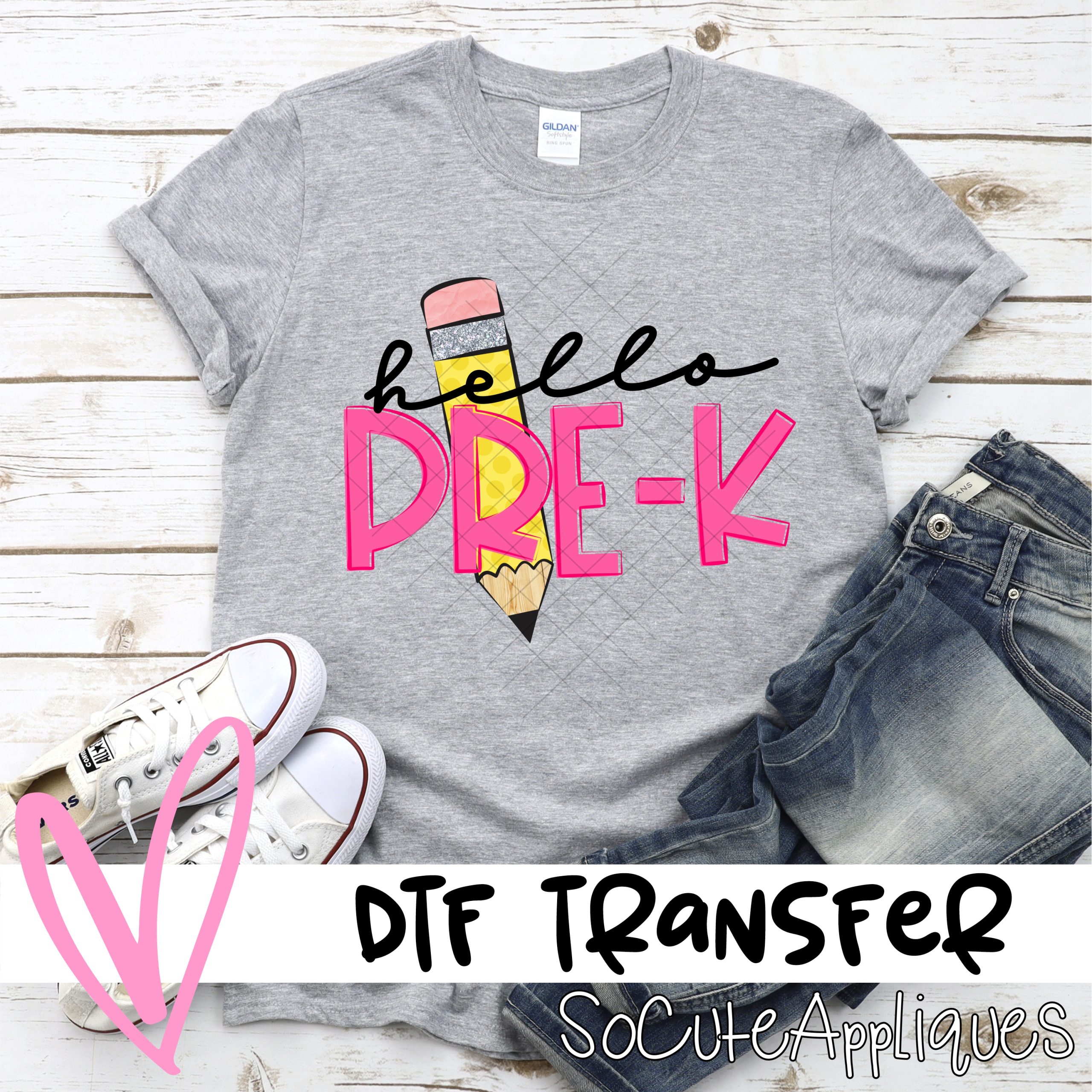 hello pre-k pencil pink *DTF* Transfer