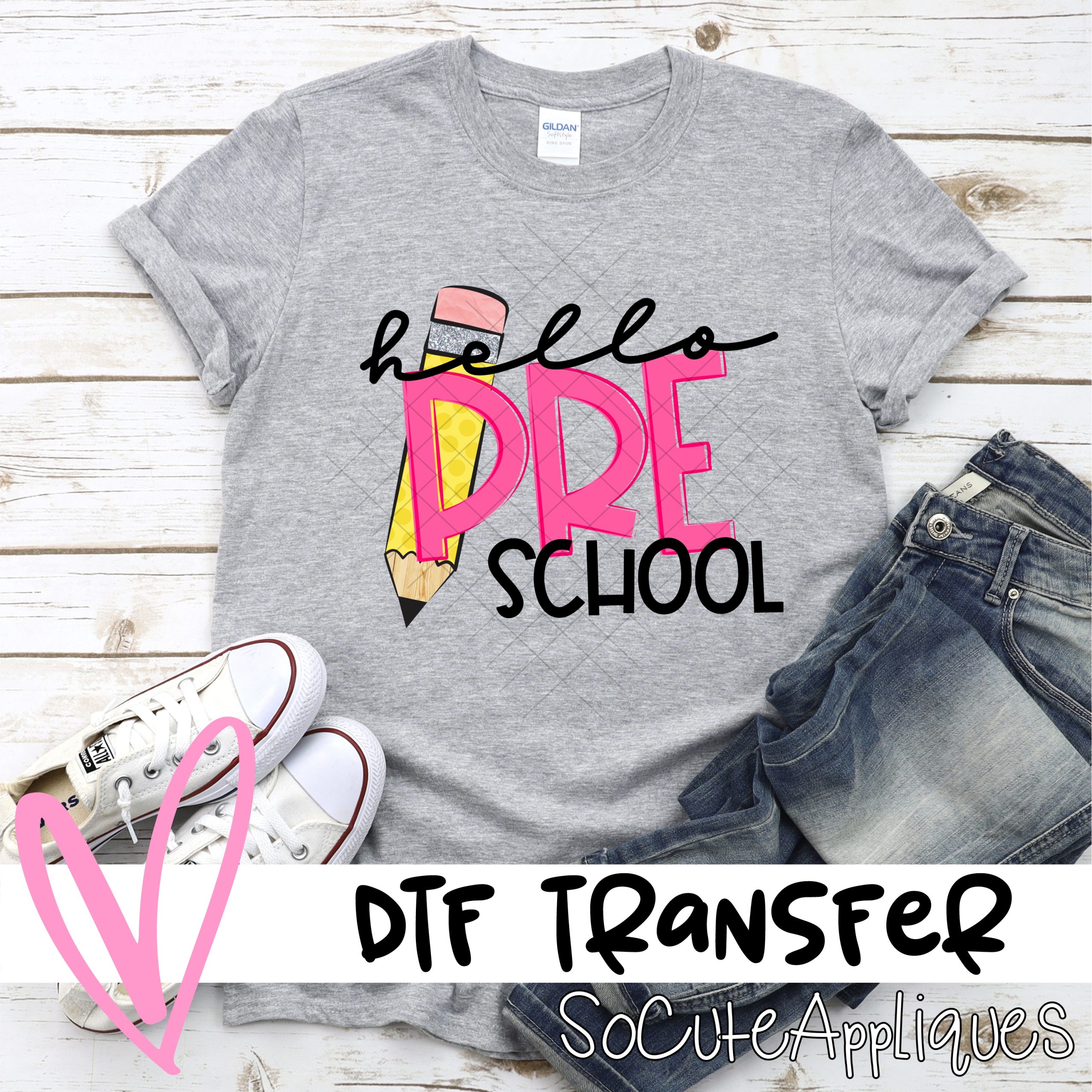 hello preschool pencil pink *DTF* Transfer