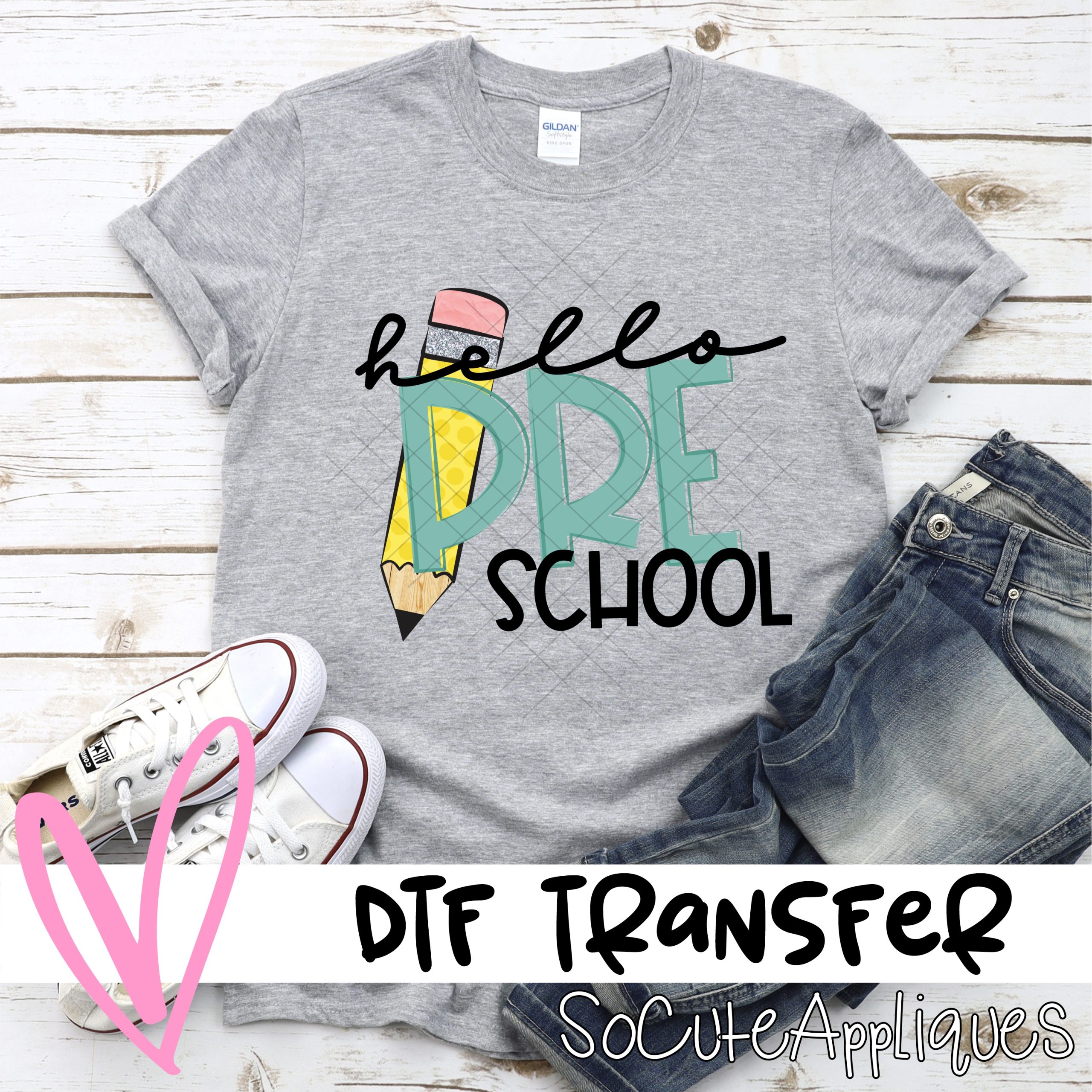 hello preschool pencil teal *DTF* Transfer