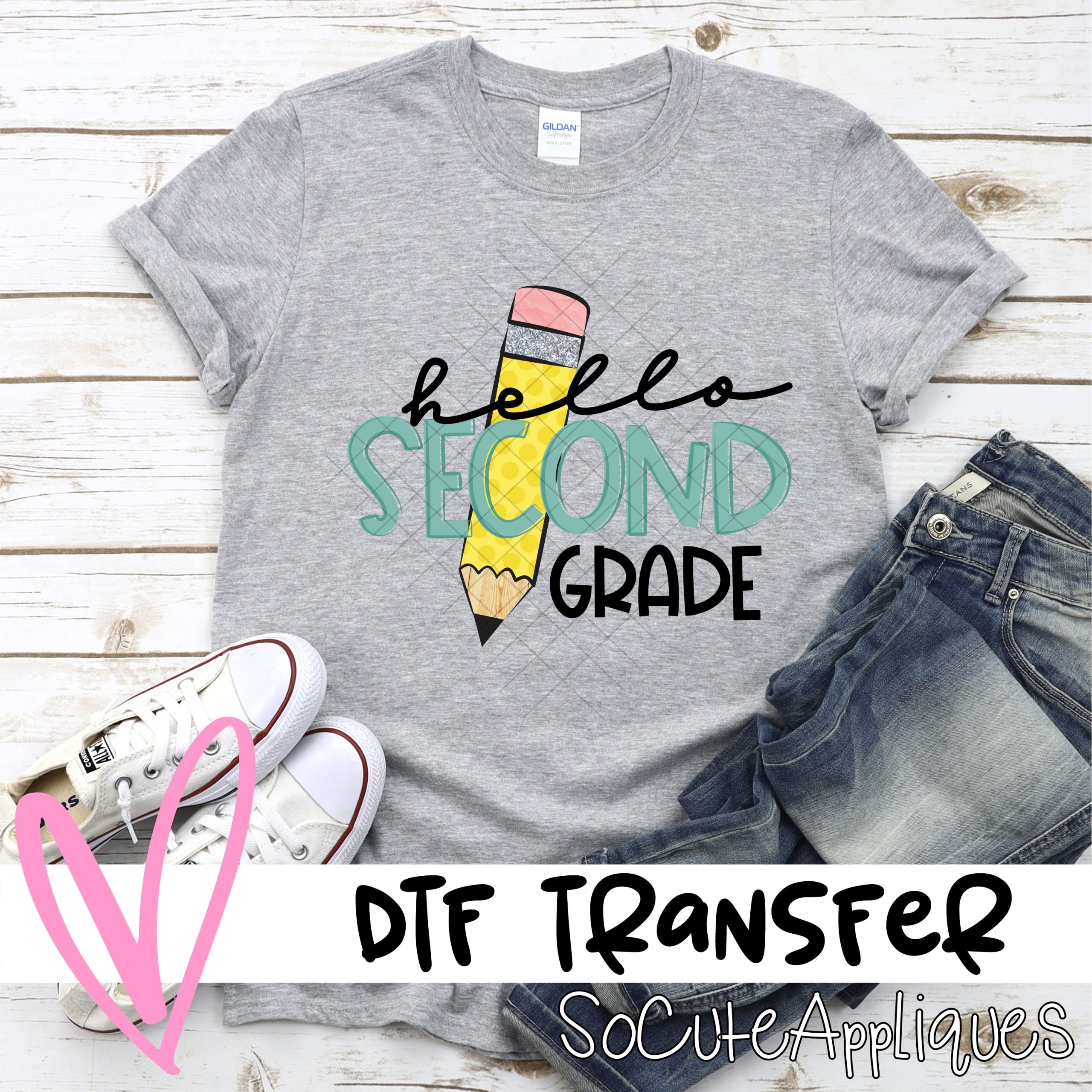 hello second grade pencil teal *DTF* Transfer