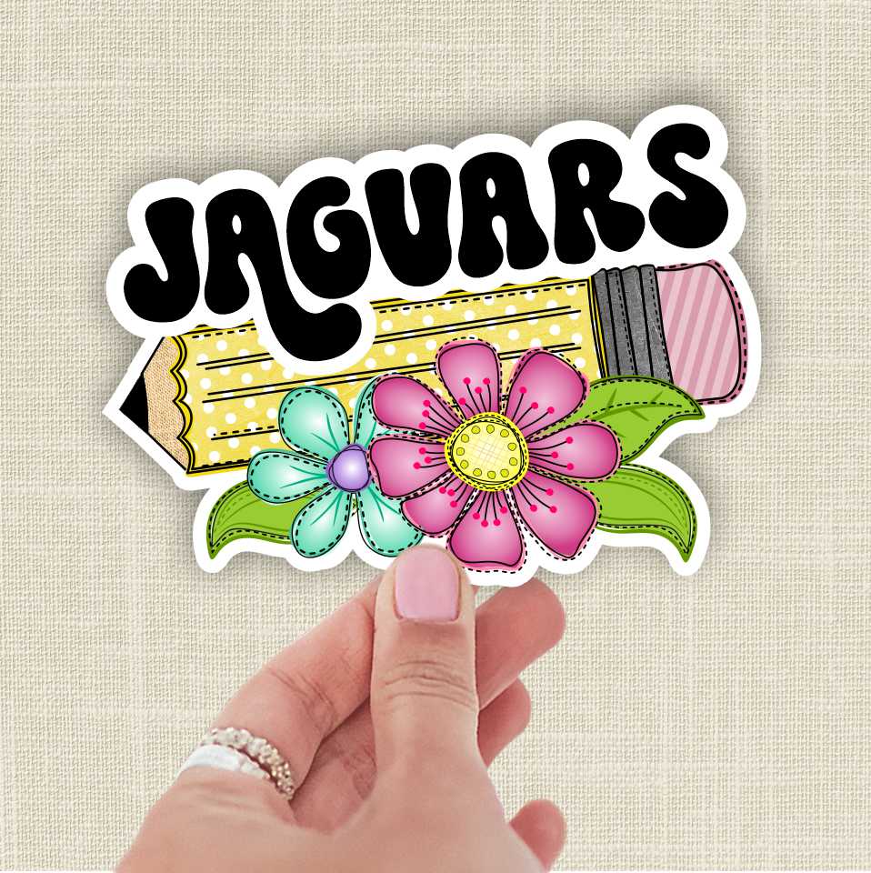 *Die Cut Sticker* Jaguars pencil with flowers - 4" single die cut sticker - Image 3