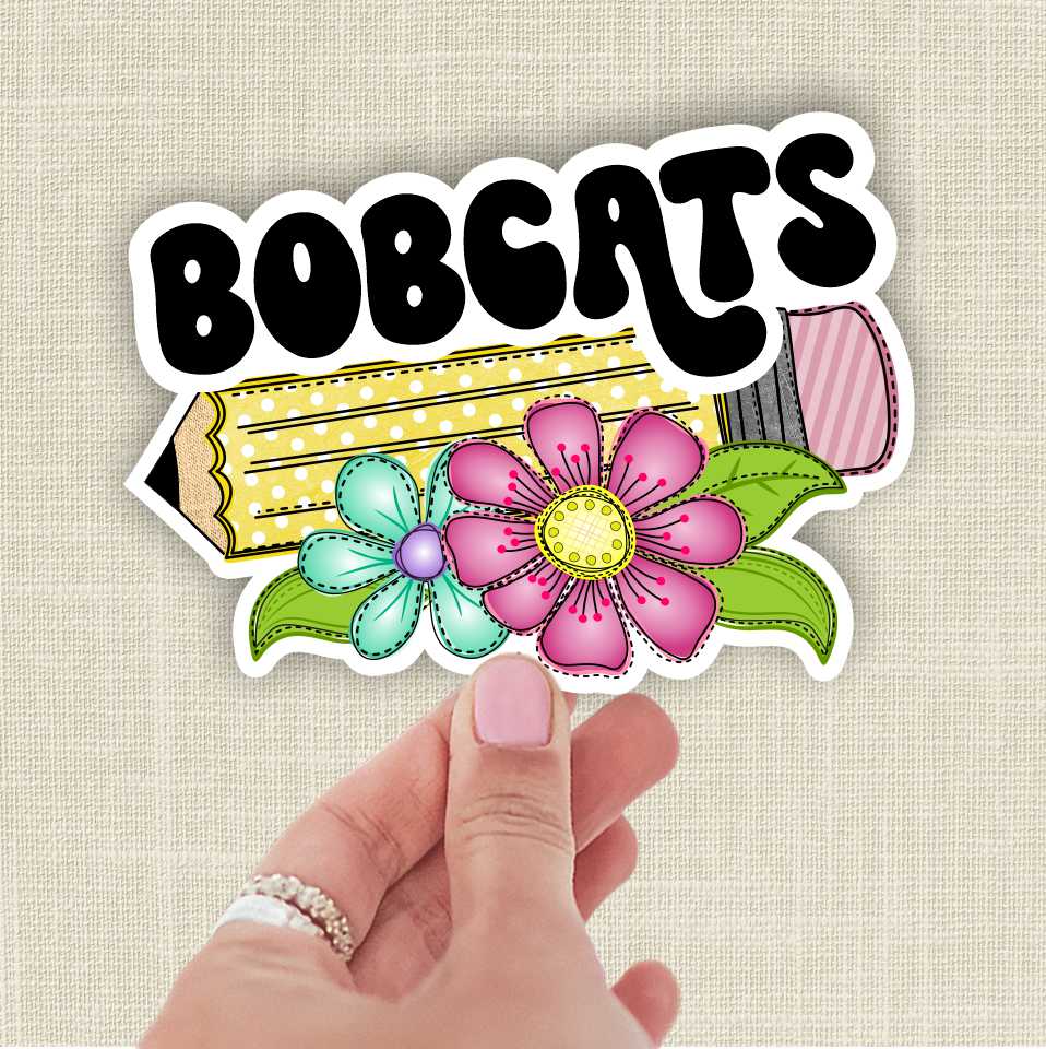 *Die Cut Sticker* Bobcats pencil with flowers - 4" single die cut sticker - Image 3
