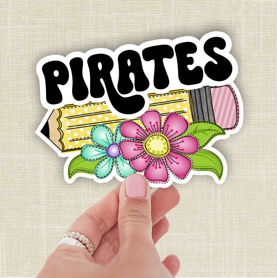 *Die Cut Sticker* Pirates pencil with flowers - 4" single die cut sticker - Image 3