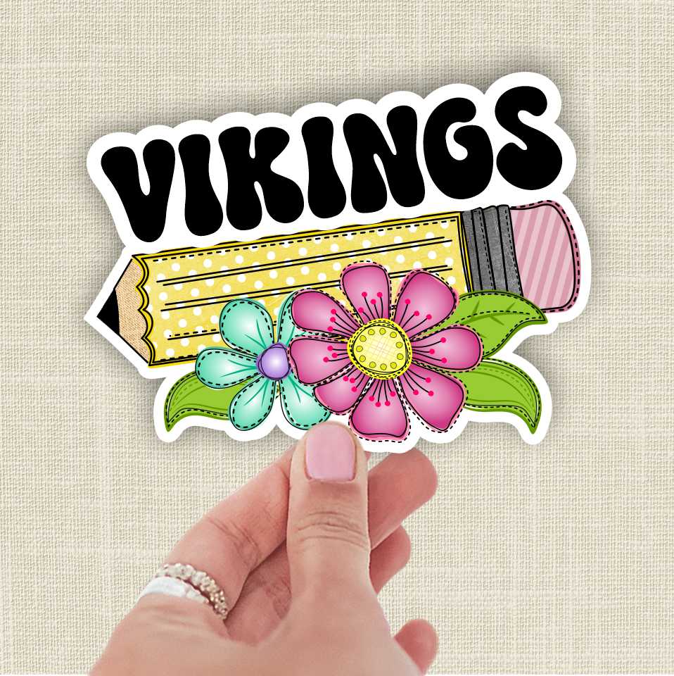 *Die Cut Sticker* Vikings pencil with flowers - 4" single die cut sticker - Image 3