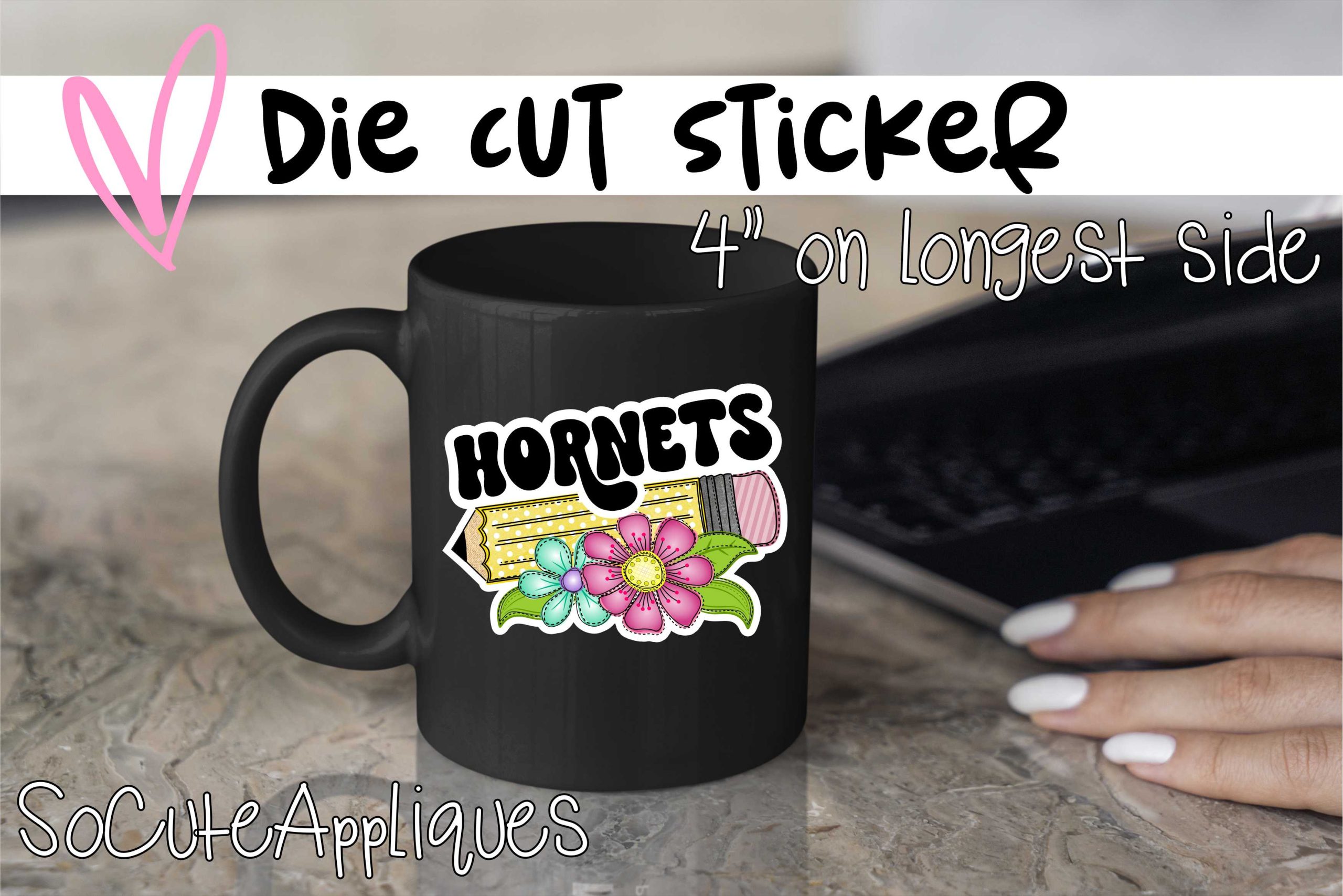*Die Cut Sticker* Hornets pencil with flowers - 4" single die cut sticker - Image 2