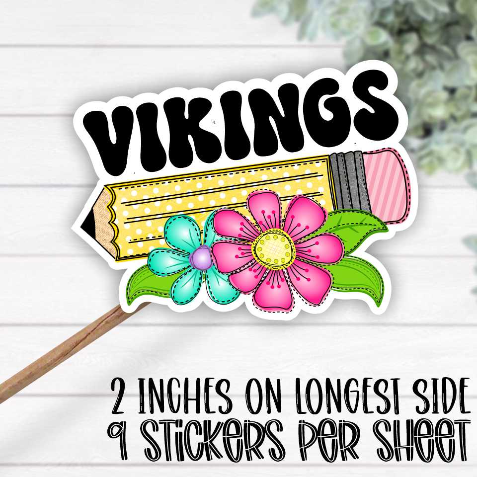 *STICKER SHEET*  Pencil with bright flowers Vikings