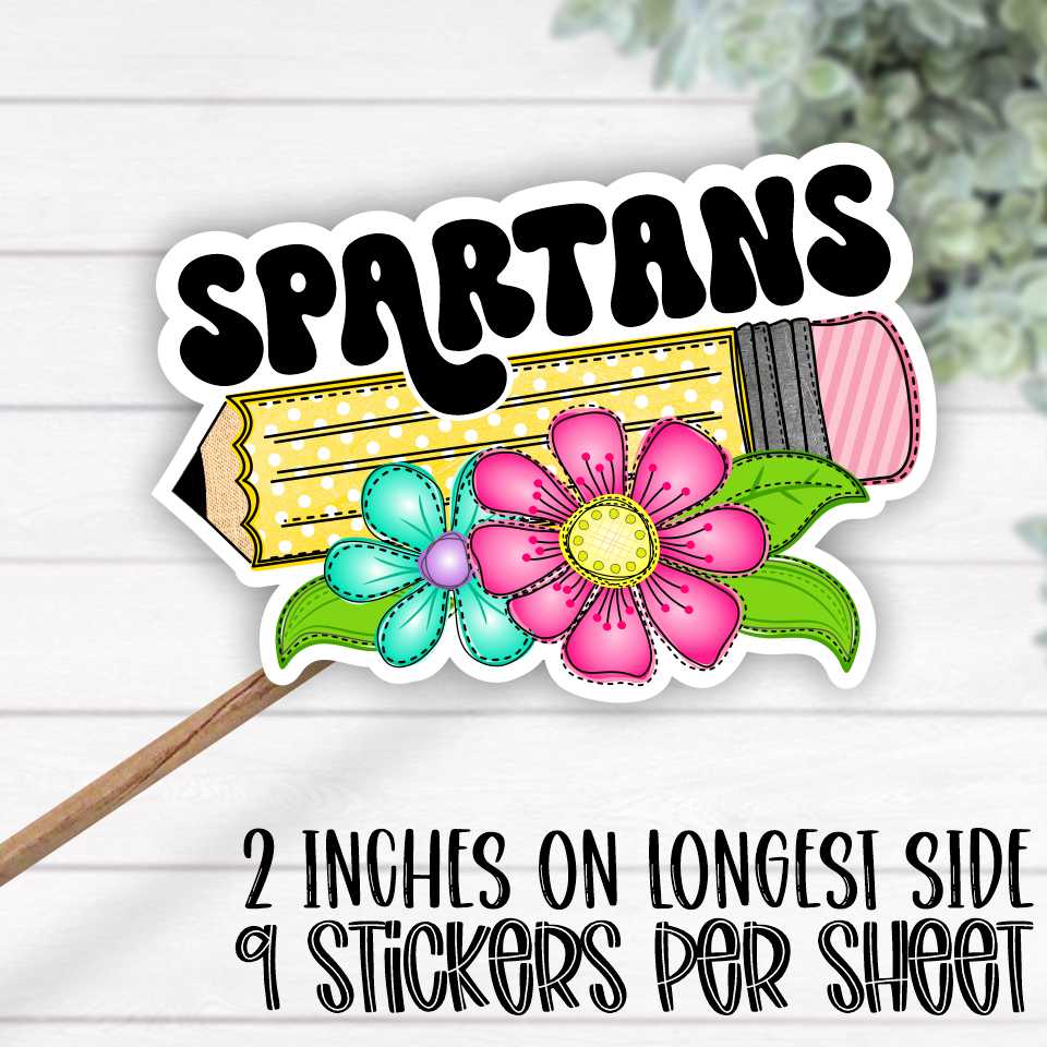 *STICKER SHEET*  Pencil with bright flowers Spartans