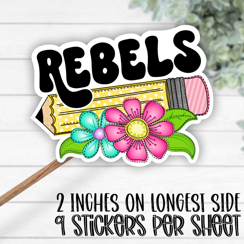 *STICKER SHEET*  Pencil with bright flowers Rebels