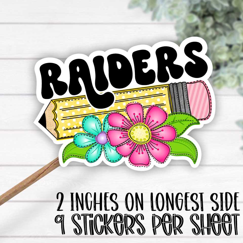 *STICKER SHEET*  Pencil with bright flowers Raiders