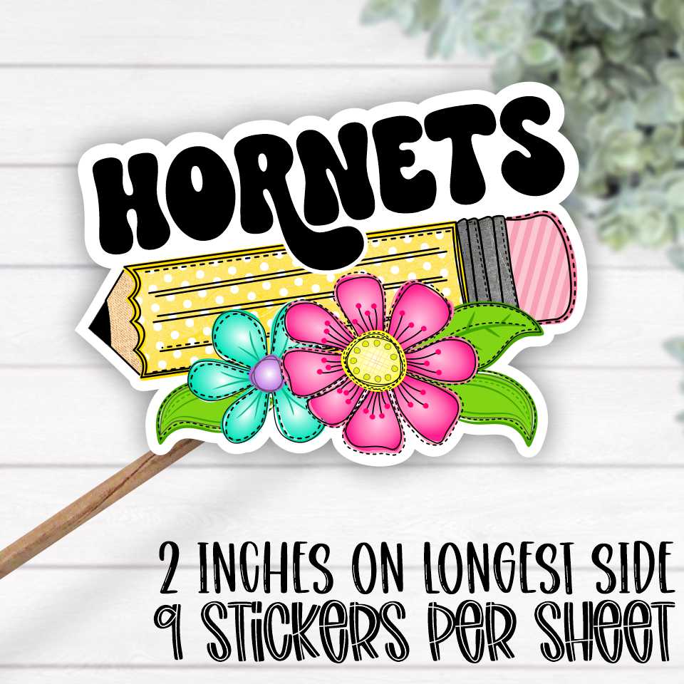 *STICKER SHEET*  Pencil with bright flowers Hornets