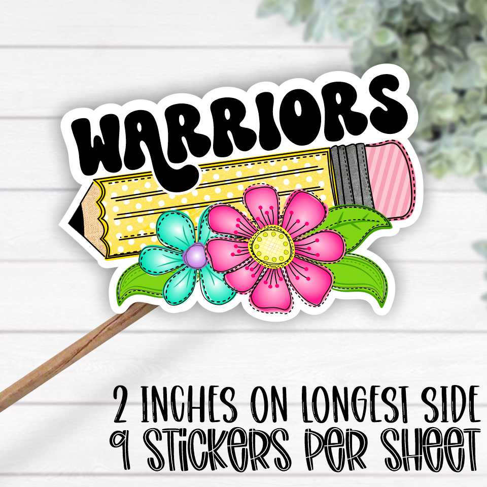 *STICKER SHEET*  Pencil with bright flowers Warriors