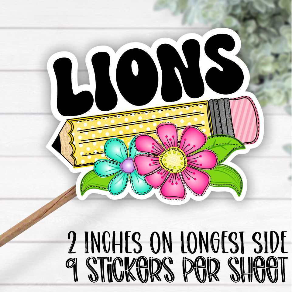 *STICKER SHEET*  Pencil with bright flowers Lions