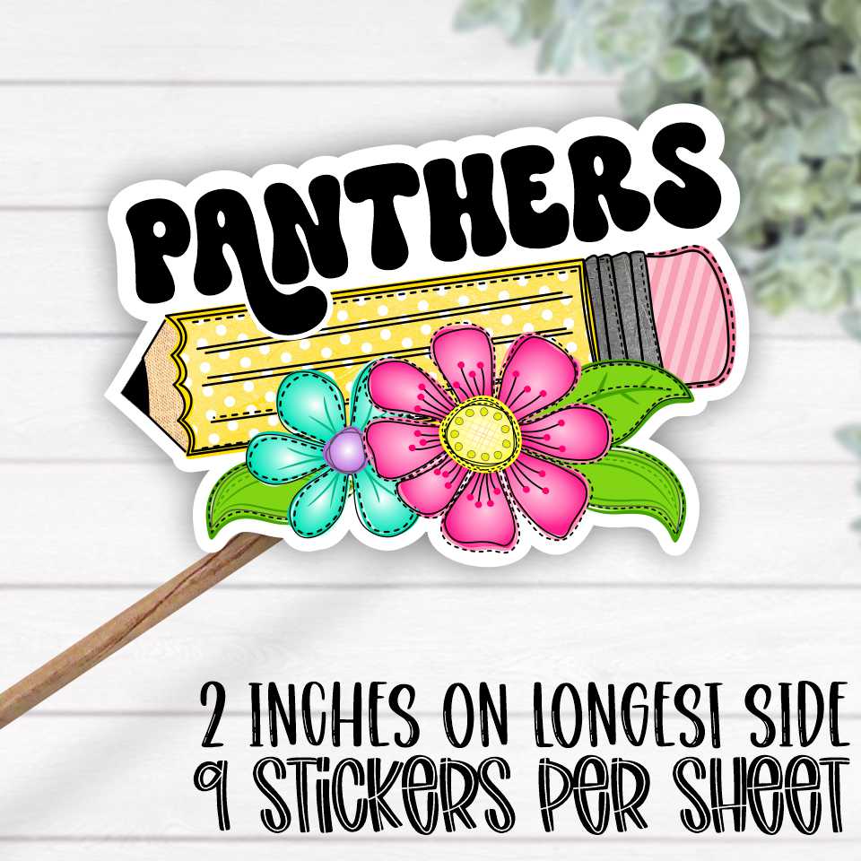 *STICKER SHEET*  Pencil with bright flowers Panthers