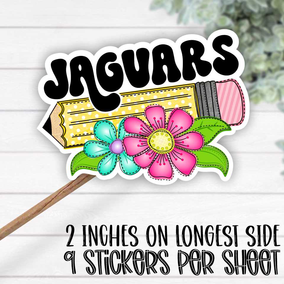 *STICKER SHEET* Pencil with bright flowers Jaguars