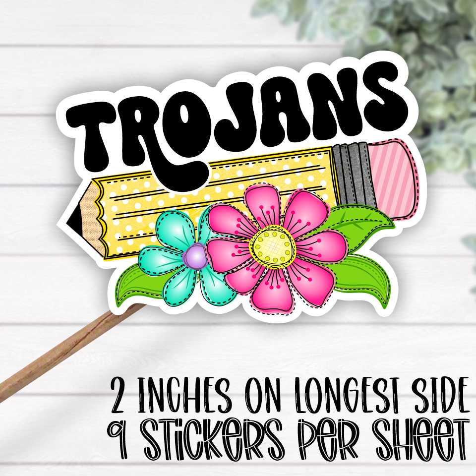 *STICKER SHEET* Pencil with bright flowers Trojans