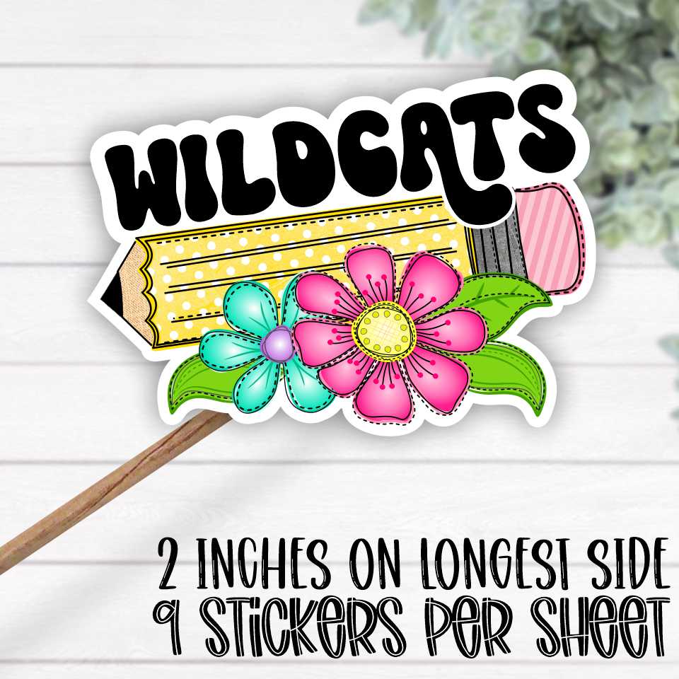 *STICKER SHEET* Pencil with bright flowers Wildcats